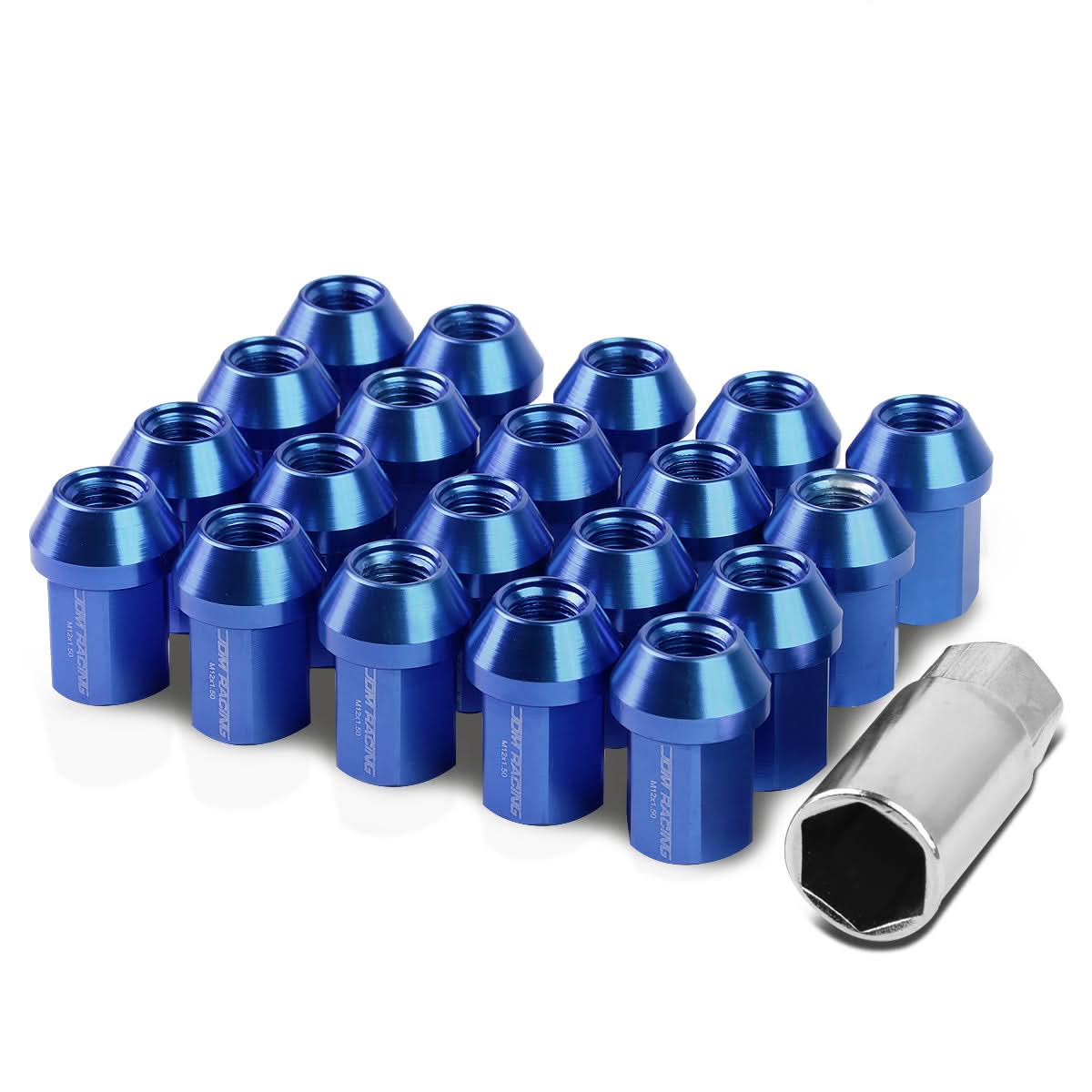 Aluminum Acorn Lug Nuts M12x1.5 Blue 20pc Set with Adapter