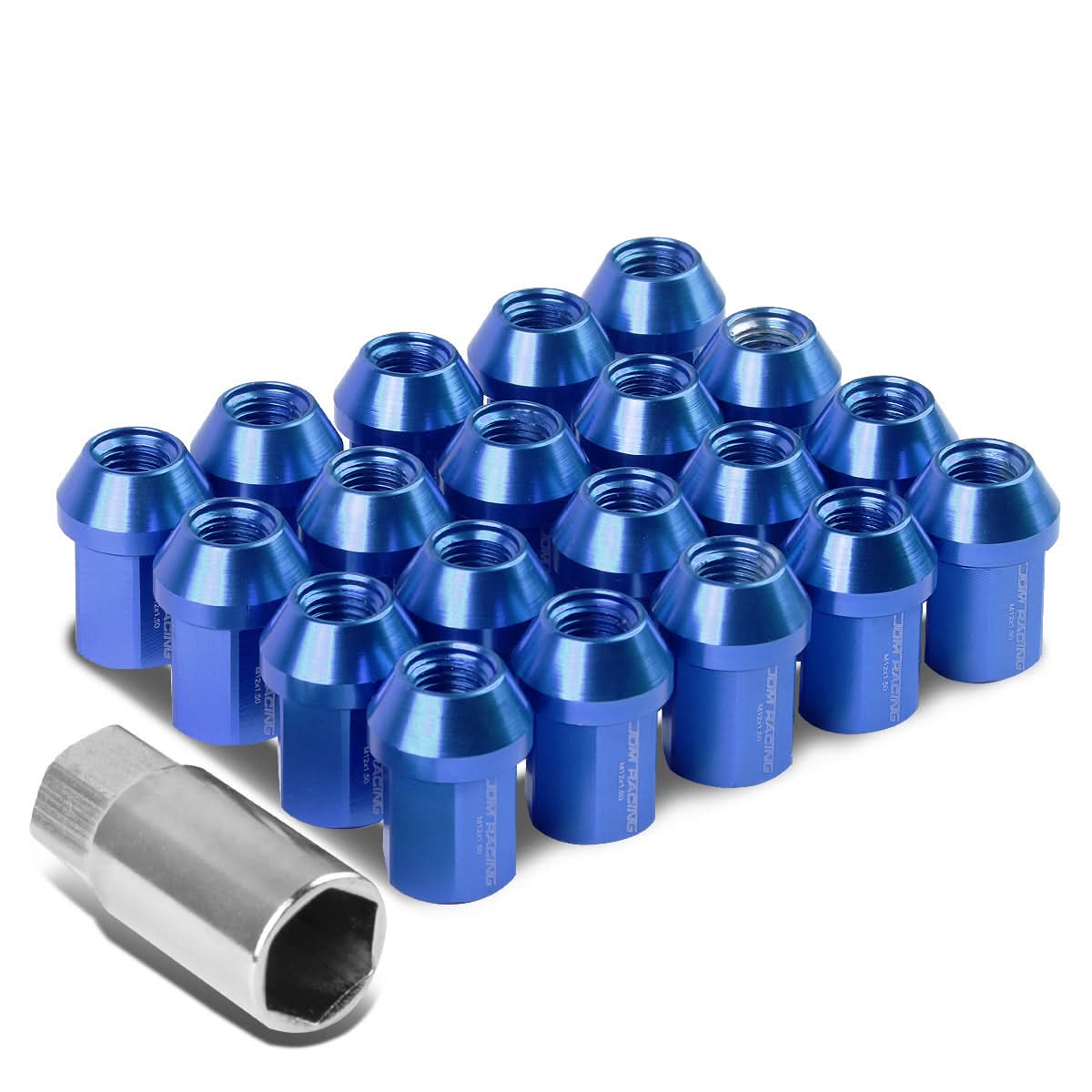 Aluminum Acorn Lug Nuts M12x1.5 Blue 20pc Set with Adapter