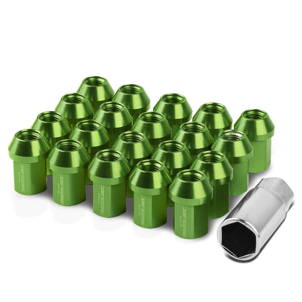 Acorn Style Lug Nuts M12 x 1.5 Green Aluminum 20pc Set