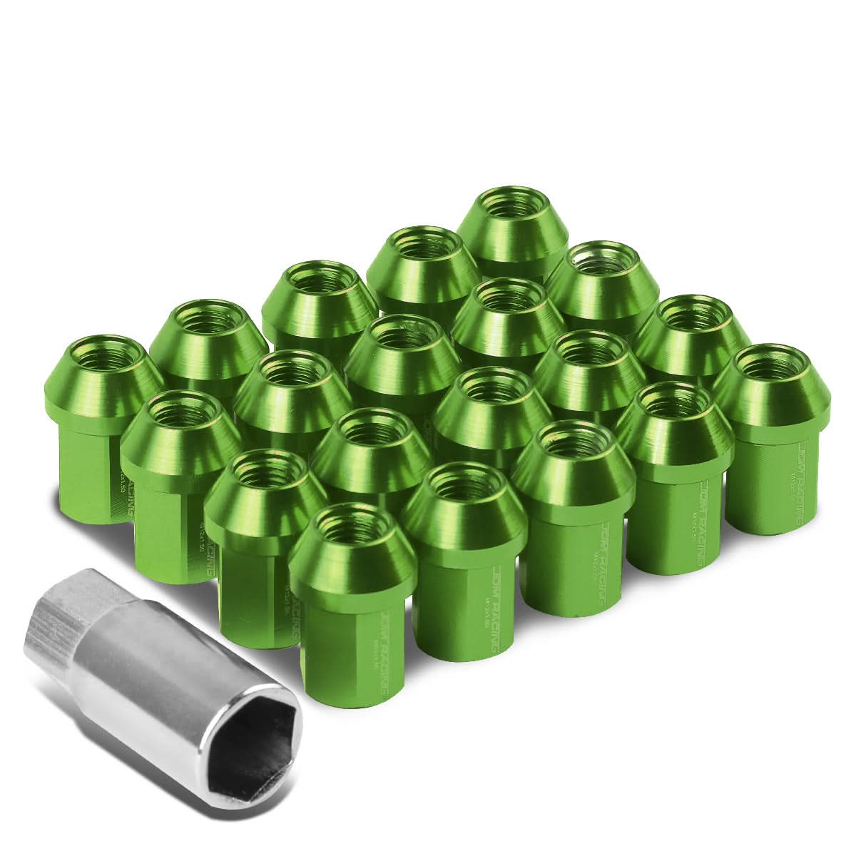 Acorn Style Lug Nuts M12 x 1.5 Green Aluminum 20pc Set