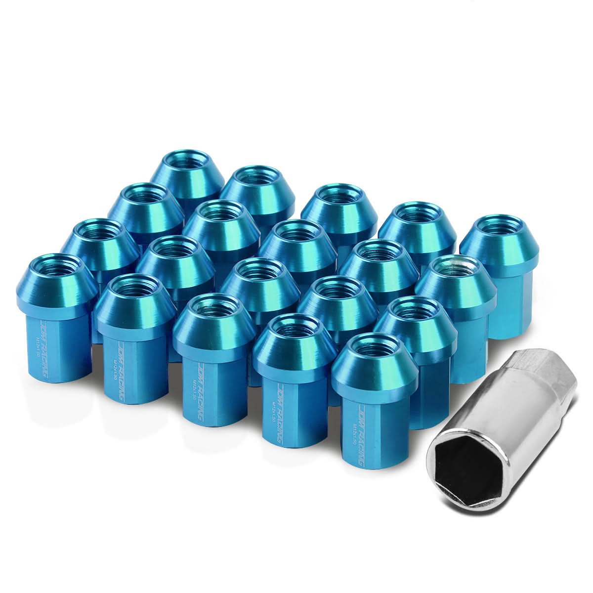 Aluminum Acorn Lug Nuts M12 x 1.5 Light Blue 20pc Set w/ Adapter