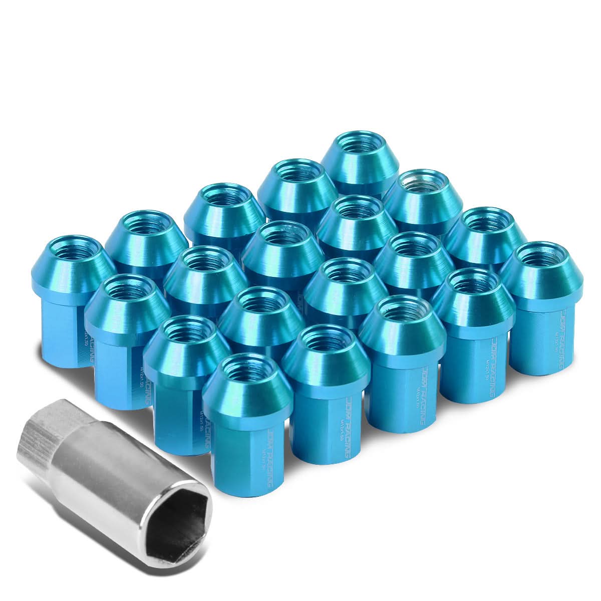Aluminum Acorn Lug Nuts M12 x 1.5 Light Blue 20pc Set w/ Adapter