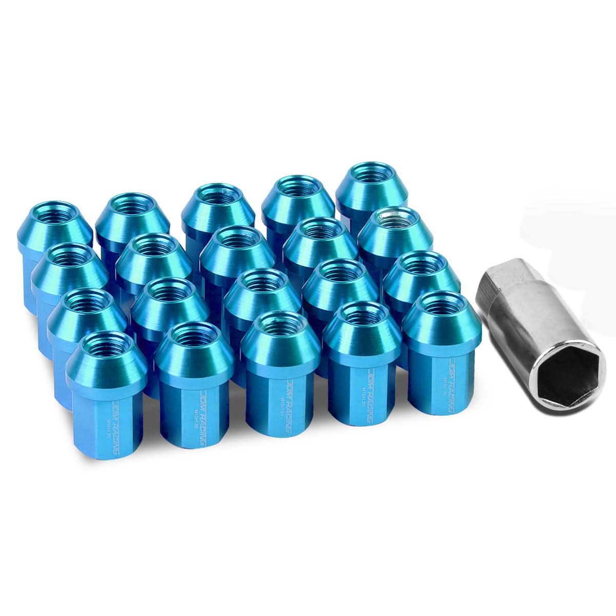 Aluminum Acorn Lug Nuts M12 x 1.5 Light Blue 20pc Set w/ Adapter