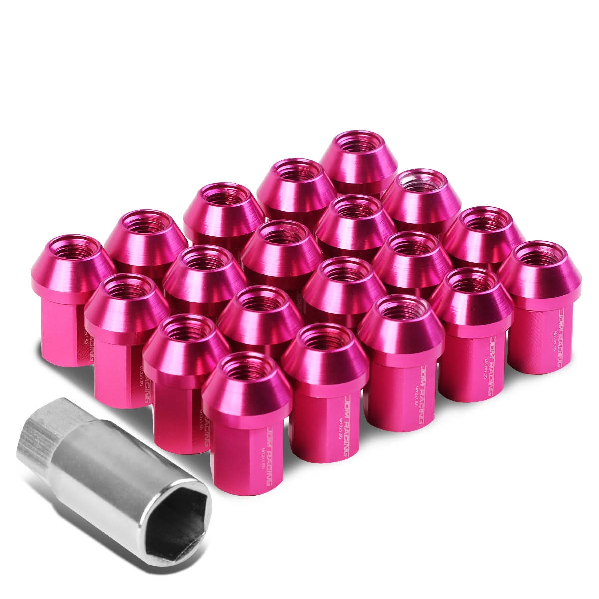 M12 x 1.5 Acorn Style Aluminum Lug Nuts - 35mm Pink 20pc Set
