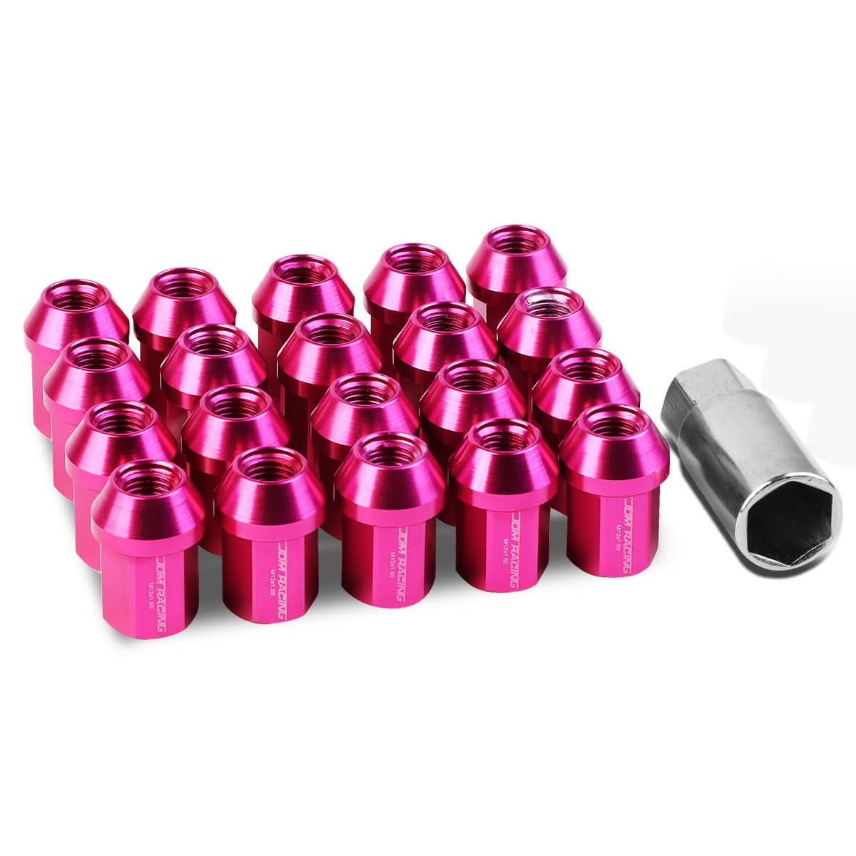 M12 x 1.5 Acorn Style Aluminum Lug Nuts - 35mm Pink 20pc Set