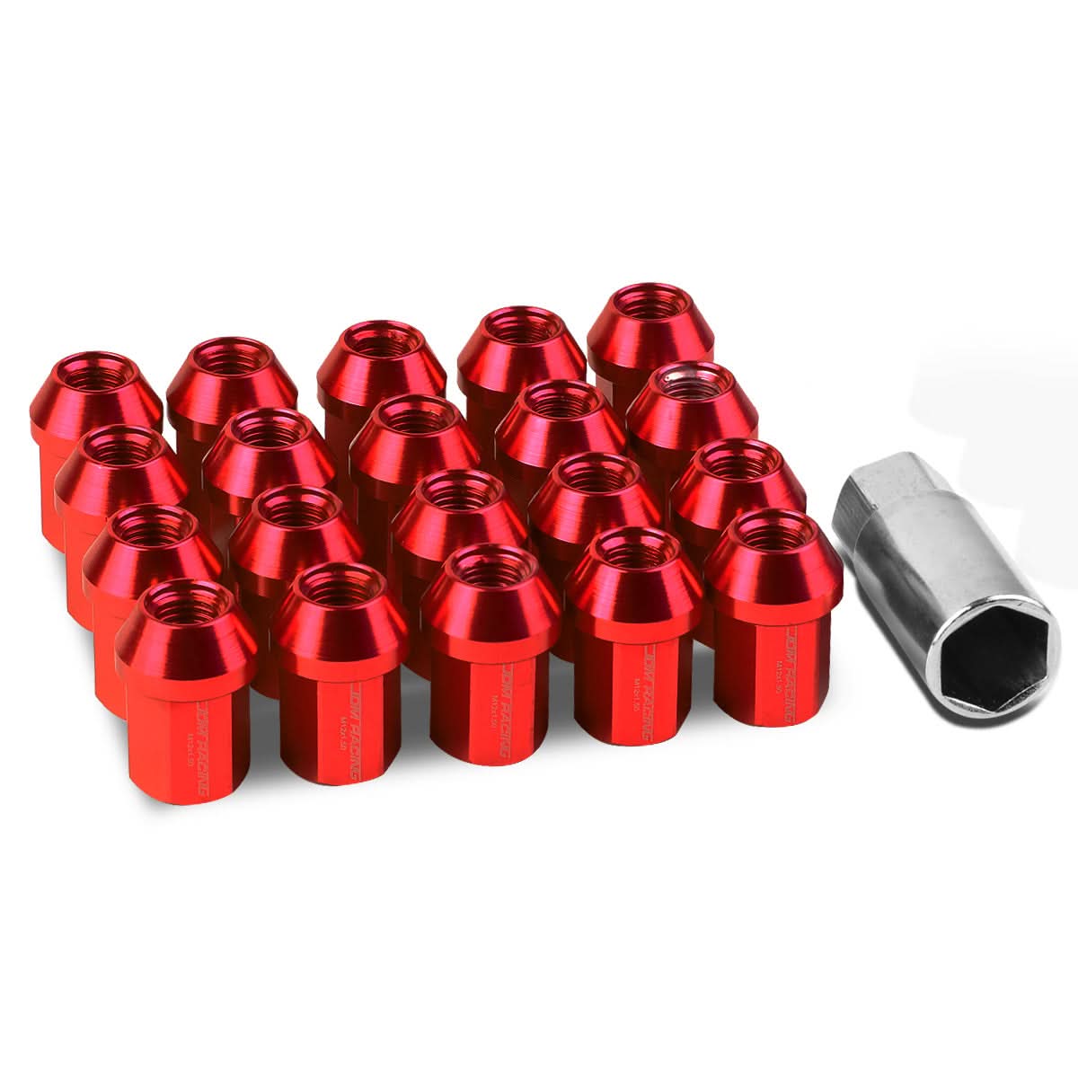 M12 x 1.5 Acorn Style Aluminum Lug Nuts - 35mm Red 20pc Set