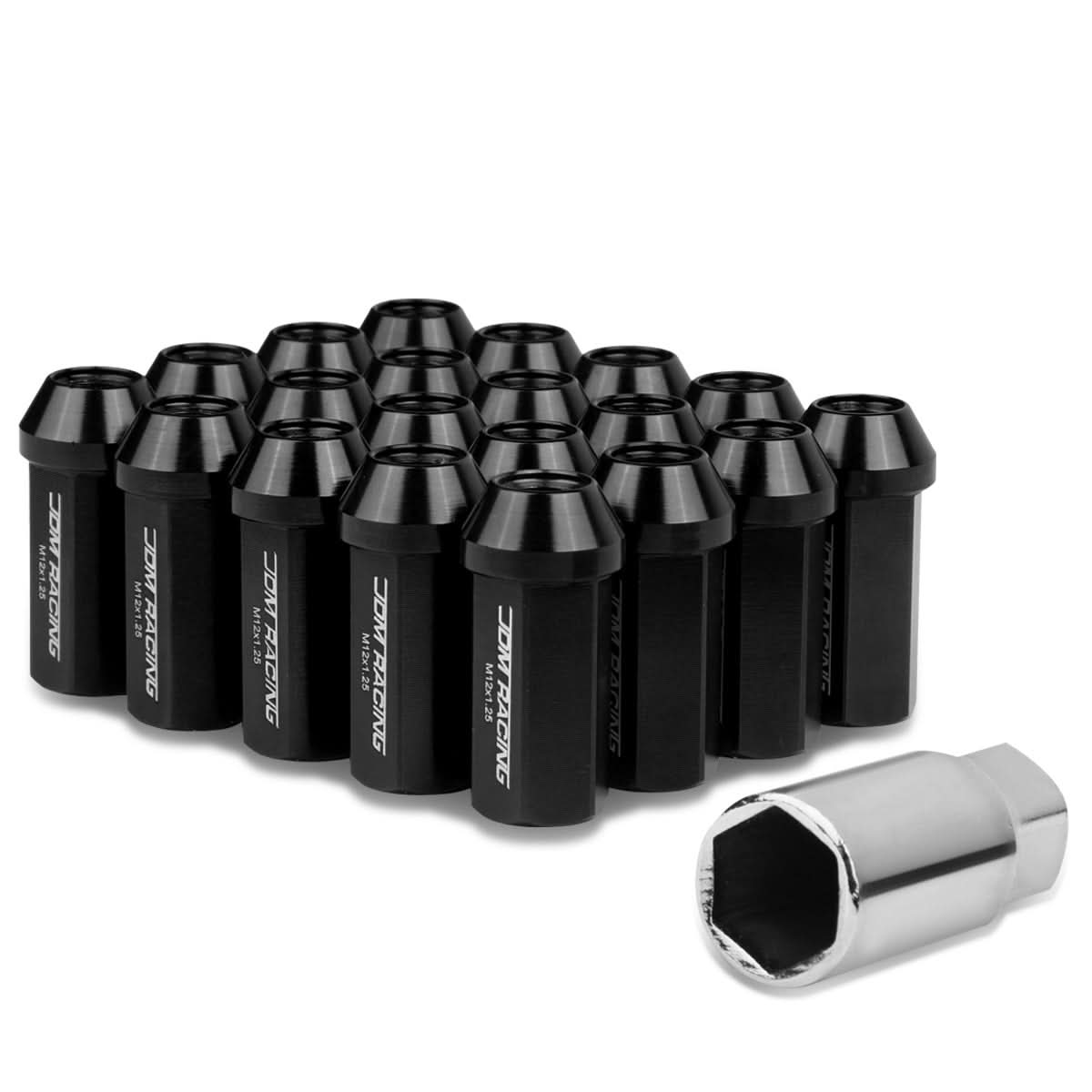 Aluminum Lug Nuts M12 x 1.25 Acorn Extended Closed End 20pc Black