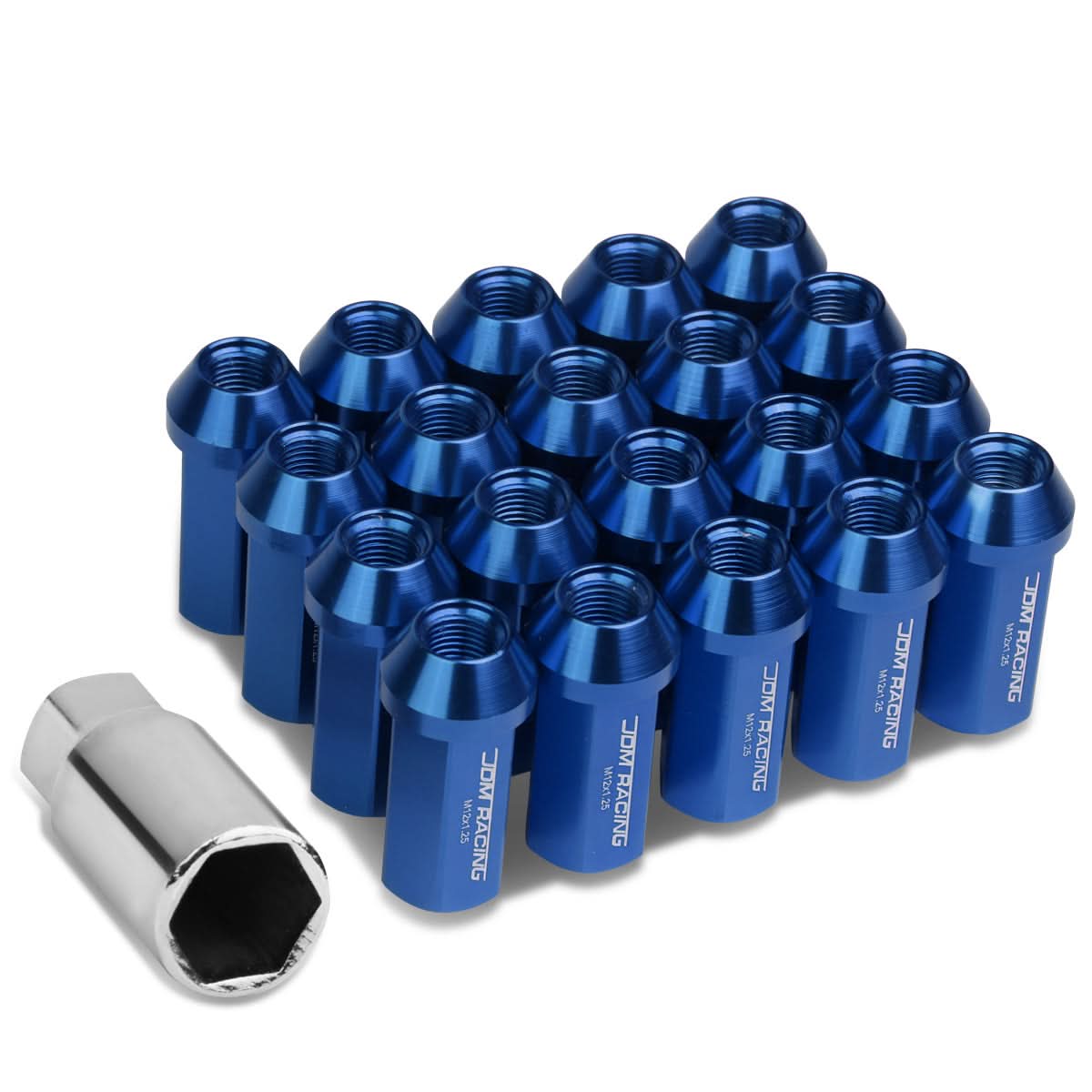 M12 x 1.25 Acorn Style Extended Lug Nuts - Blue Aluminum