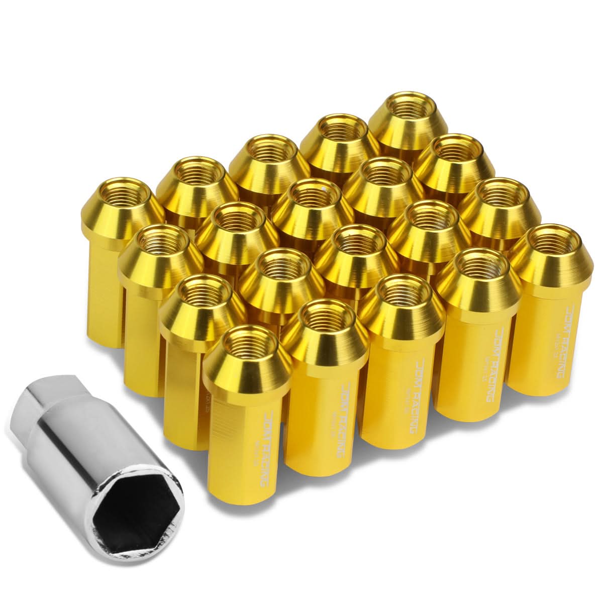 M12 x 1.25 Extended Acorn Lug Nuts 50mm Gold Aluminum 20pc Set