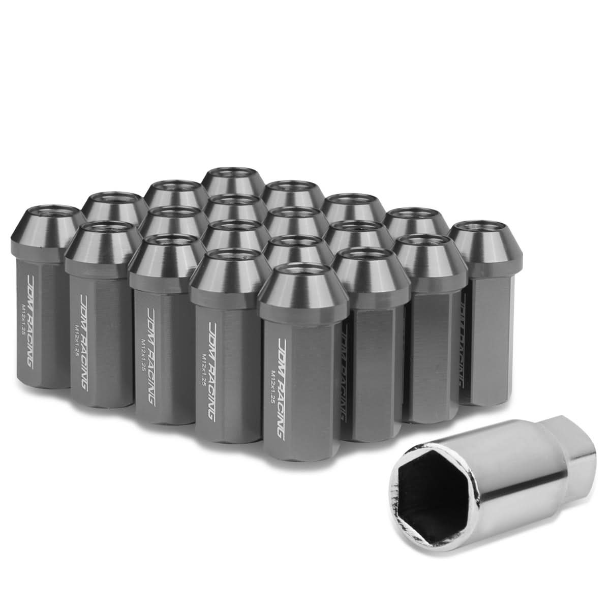 Acorn Style Extended Lug Nuts M12x1.25 50mm Gun Metal Aluminum 20pc