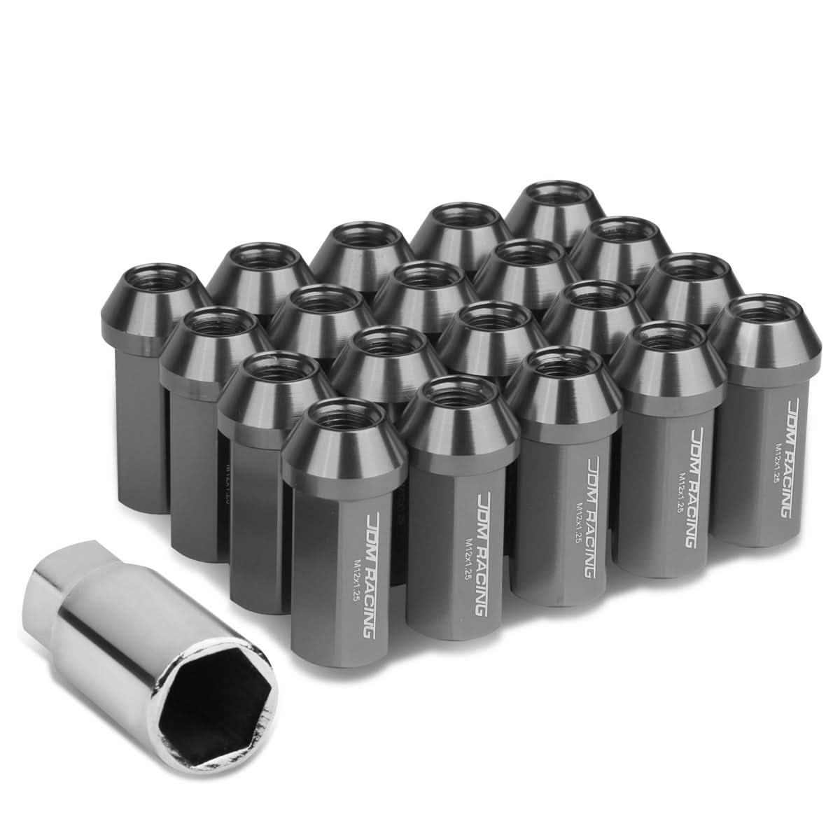 Acorn Style Extended Lug Nuts M12x1.25 50mm Gun Metal Aluminum 20pc