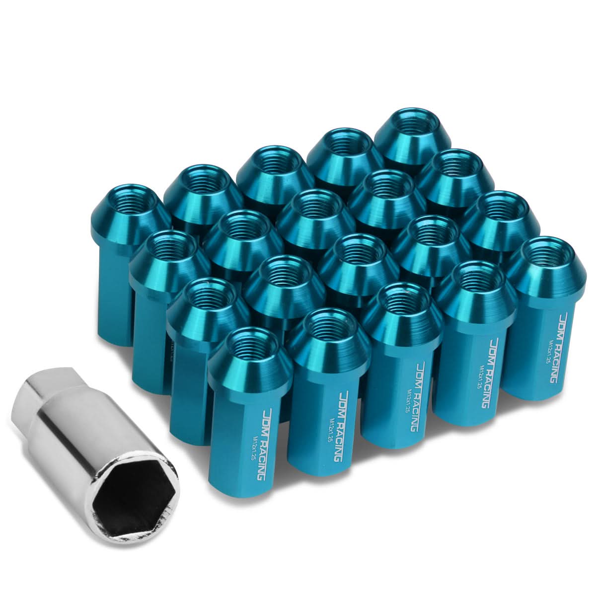 Universal Acorn Style Extended Aluminum Lug Nuts M12x1.25 20pc Light Blue