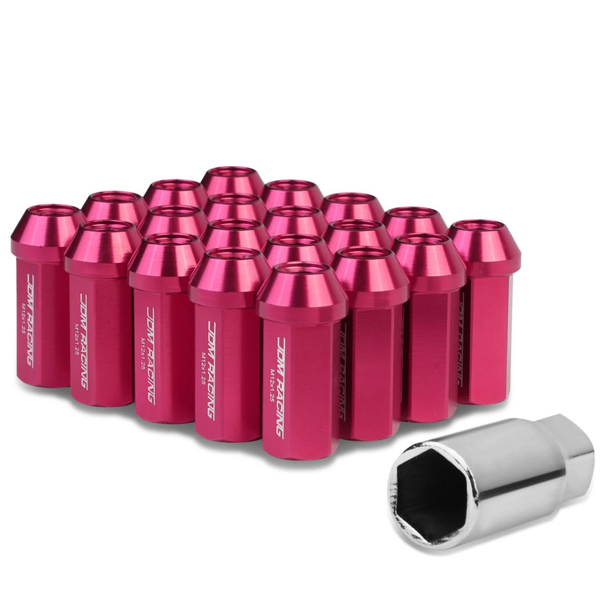 M12 x 1.25 Acorn Style Extended Lug Nuts - Aluminum Pink 20pc
