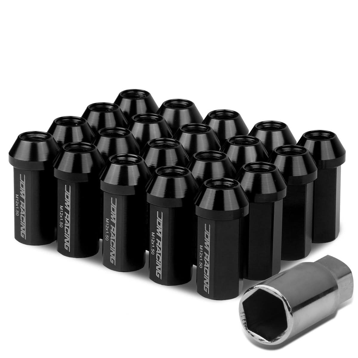 M12 x 1.5 Acorn Style Extended Lug Nuts - Aluminum Black 20pc Set