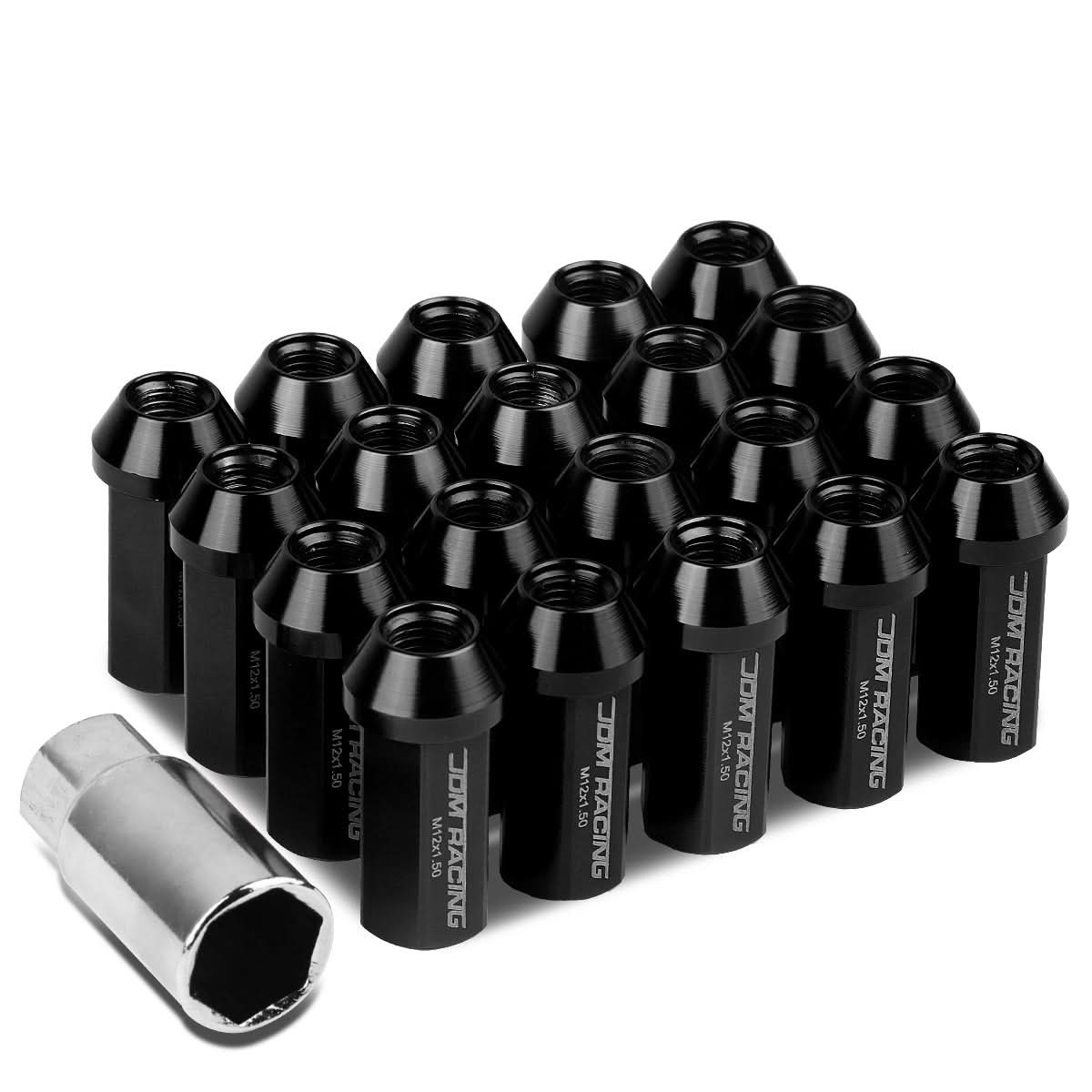 M12 x 1.5 Acorn Style Extended Lug Nuts - Aluminum Black 20pc Set