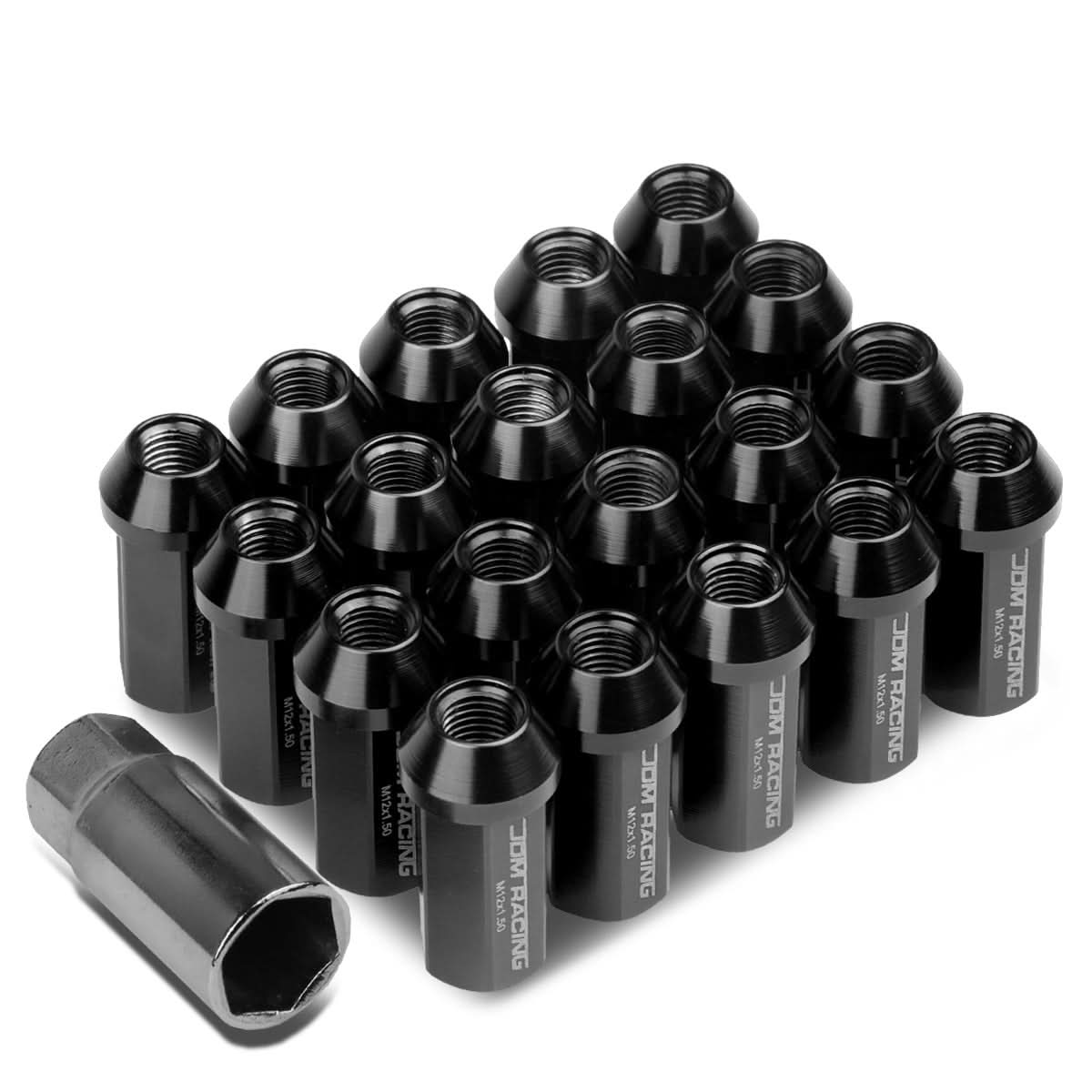 M12 x 1.5 Acorn Style Extended Lug Nuts - Aluminum Black 20pc Set