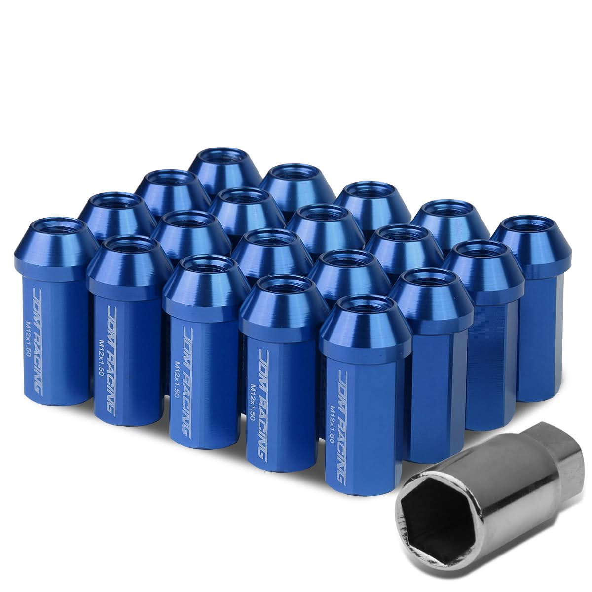 M12 X 1.5 Extended Acorn Lug Nuts 50mm Blue Aluminum 20pc Kit