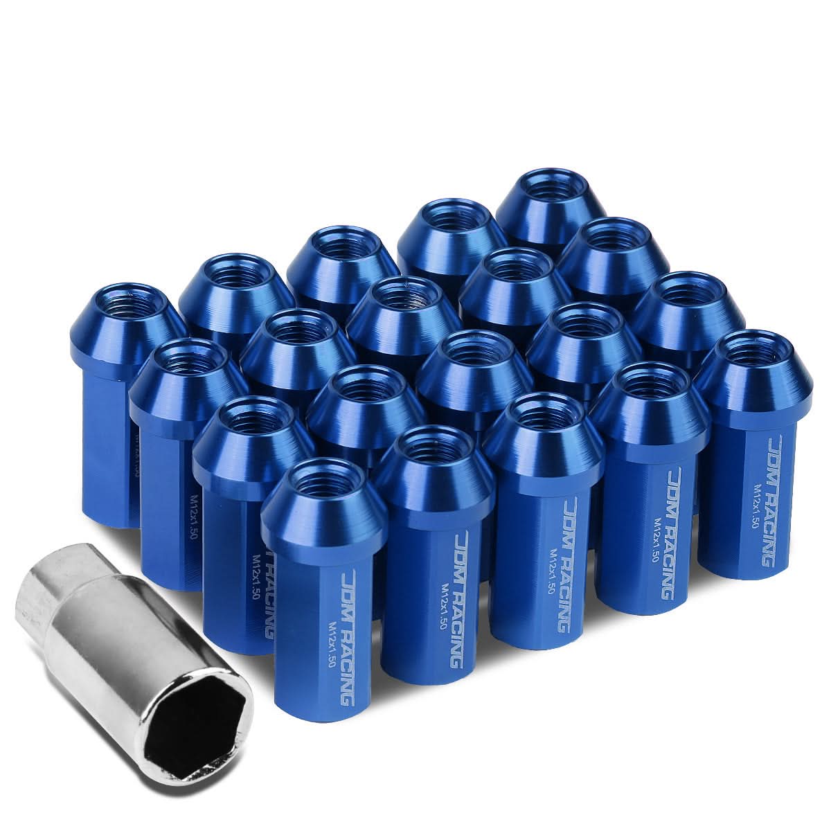 M12 X 1.5 Extended Acorn Lug Nuts 50mm Blue Aluminum 20pc Kit