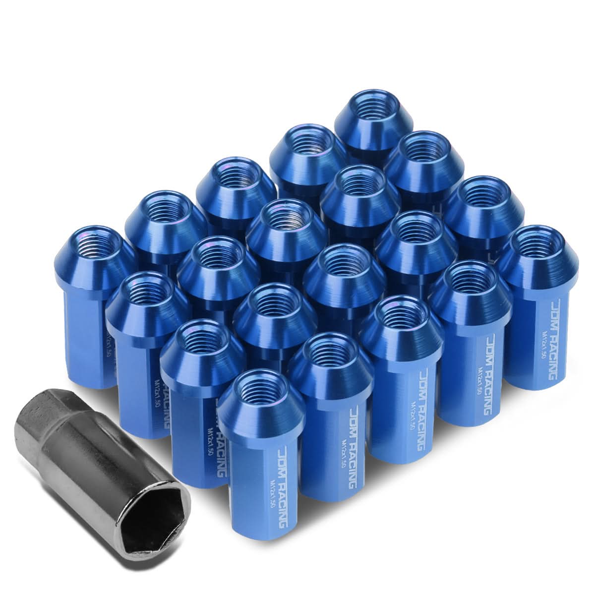 M12 X 1.5 Extended Acorn Lug Nuts 50mm Blue Aluminum 20pc Kit