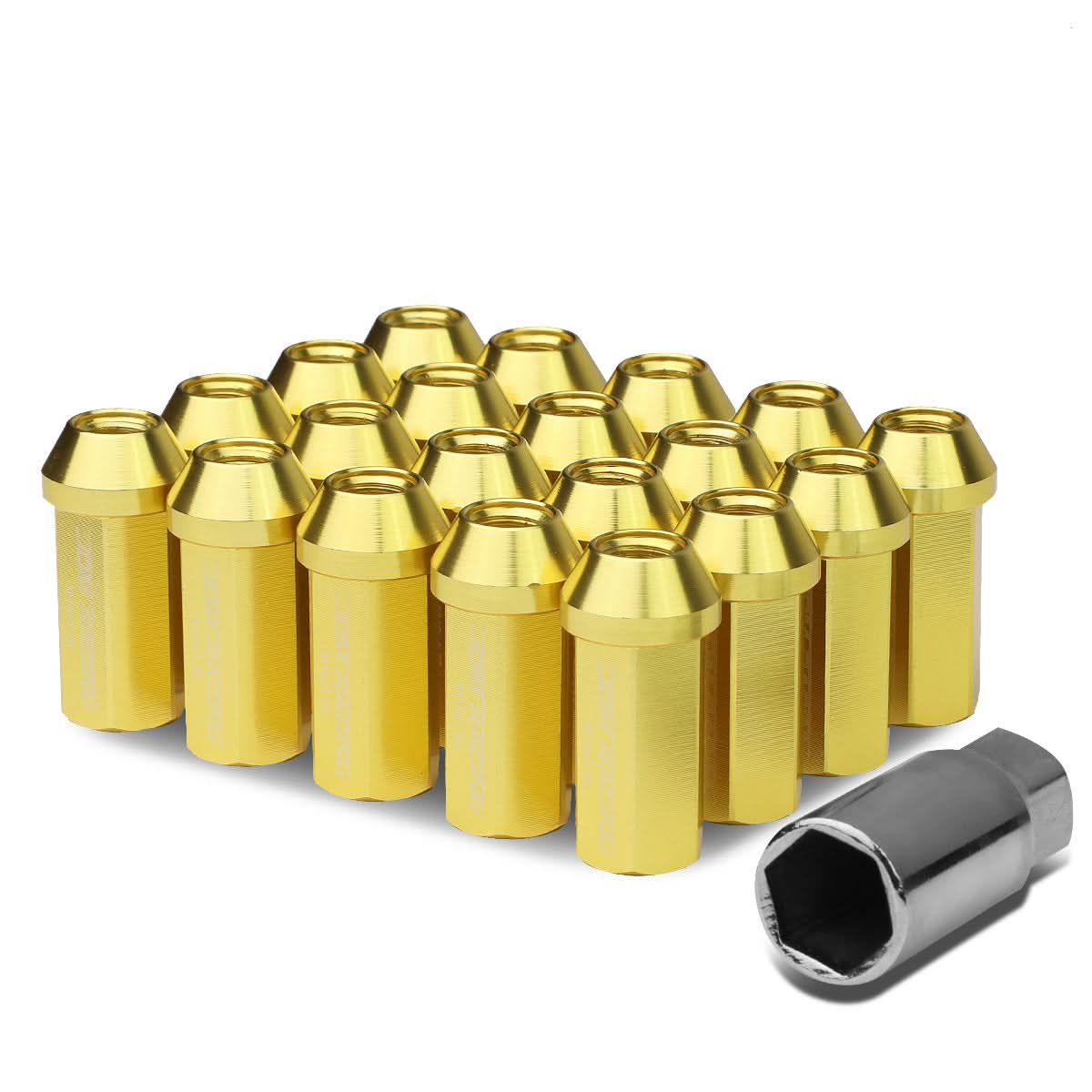 M12 x 1.5 Acorn Style Extended Lug Nuts 20pc Set Gold Aluminum