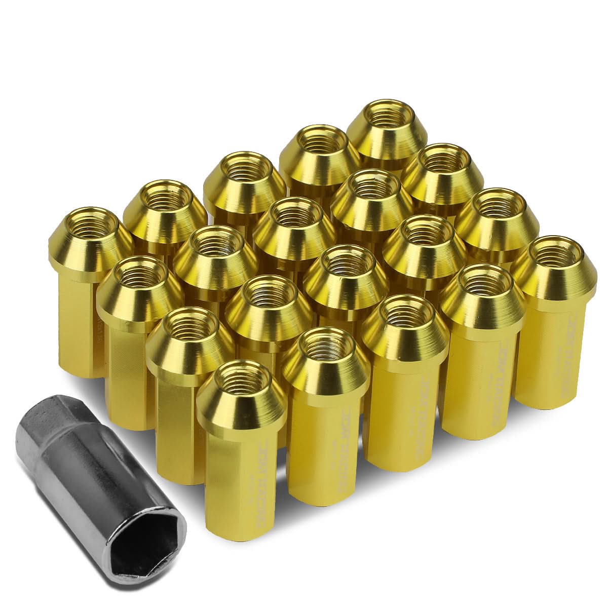 M12 x 1.5 Acorn Style Extended Lug Nuts 20pc Set Gold Aluminum