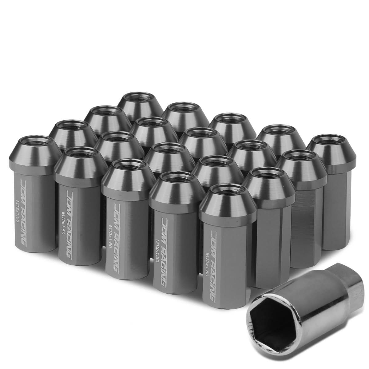 M12 x 1.5 Acorn Style Extended Lug Nuts - Aluminum Gun Metal 20pc
