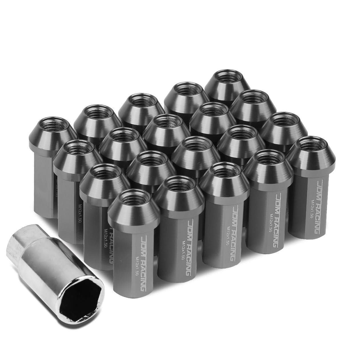 M12 x 1.5 Acorn Style Extended Lug Nuts - Aluminum Gun Metal 20pc
