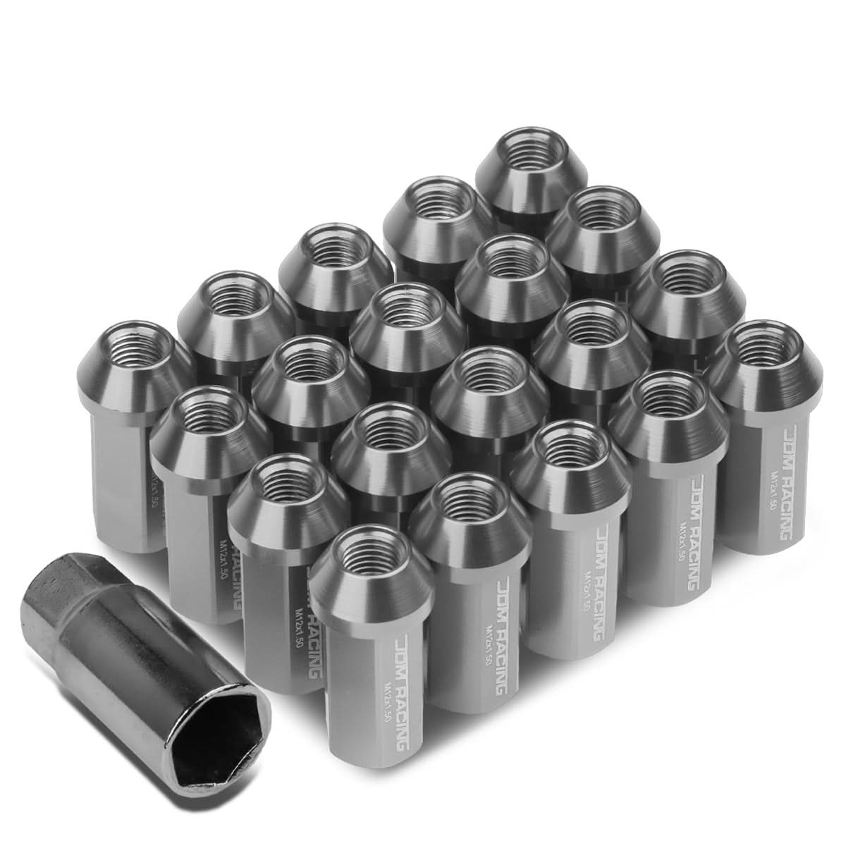 M12 x 1.5 Acorn Style Extended Lug Nuts - Aluminum Gun Metal 20pc