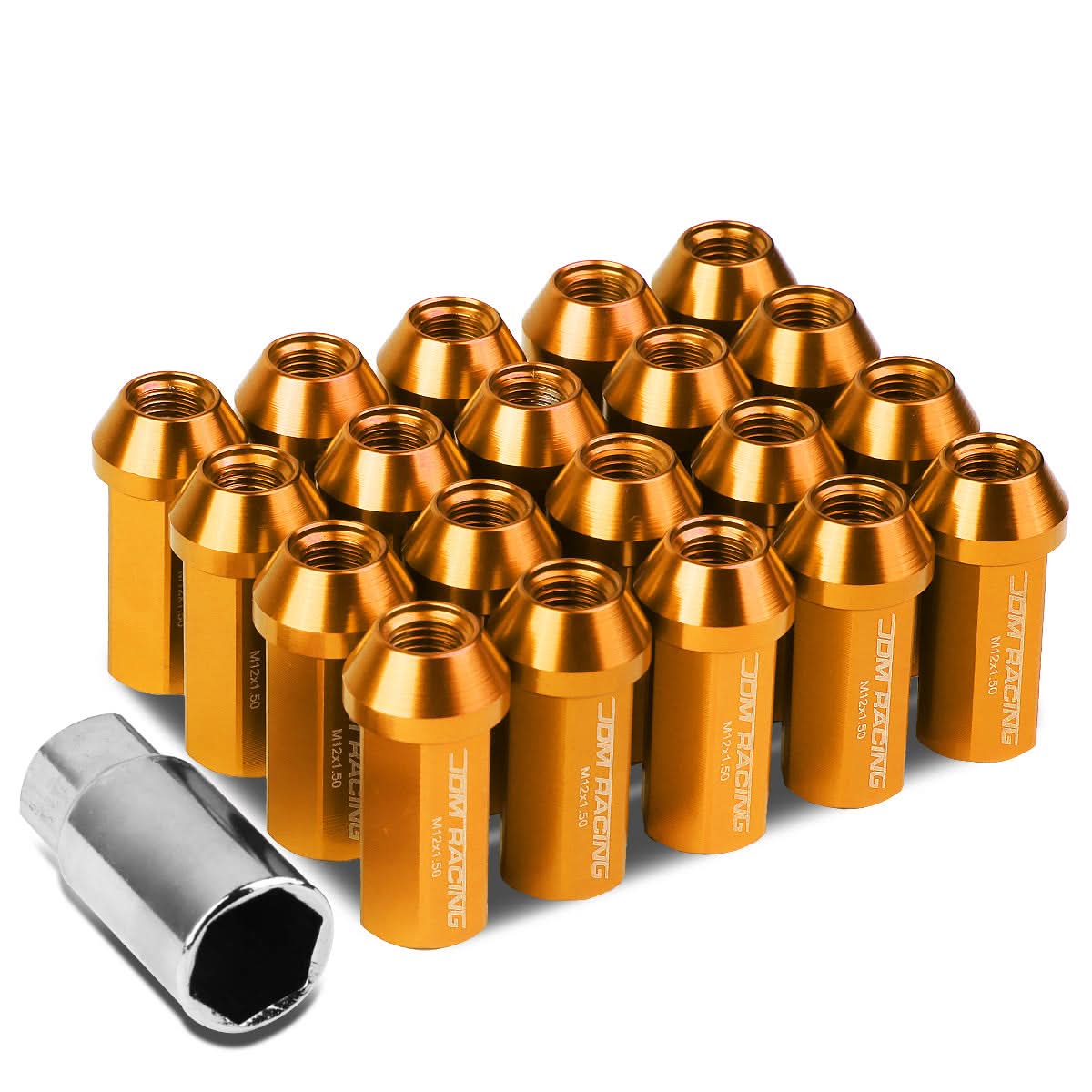 Aluminum Lug Nuts M12 x 1.5 Acorn Style Extended Orange 20pc Set