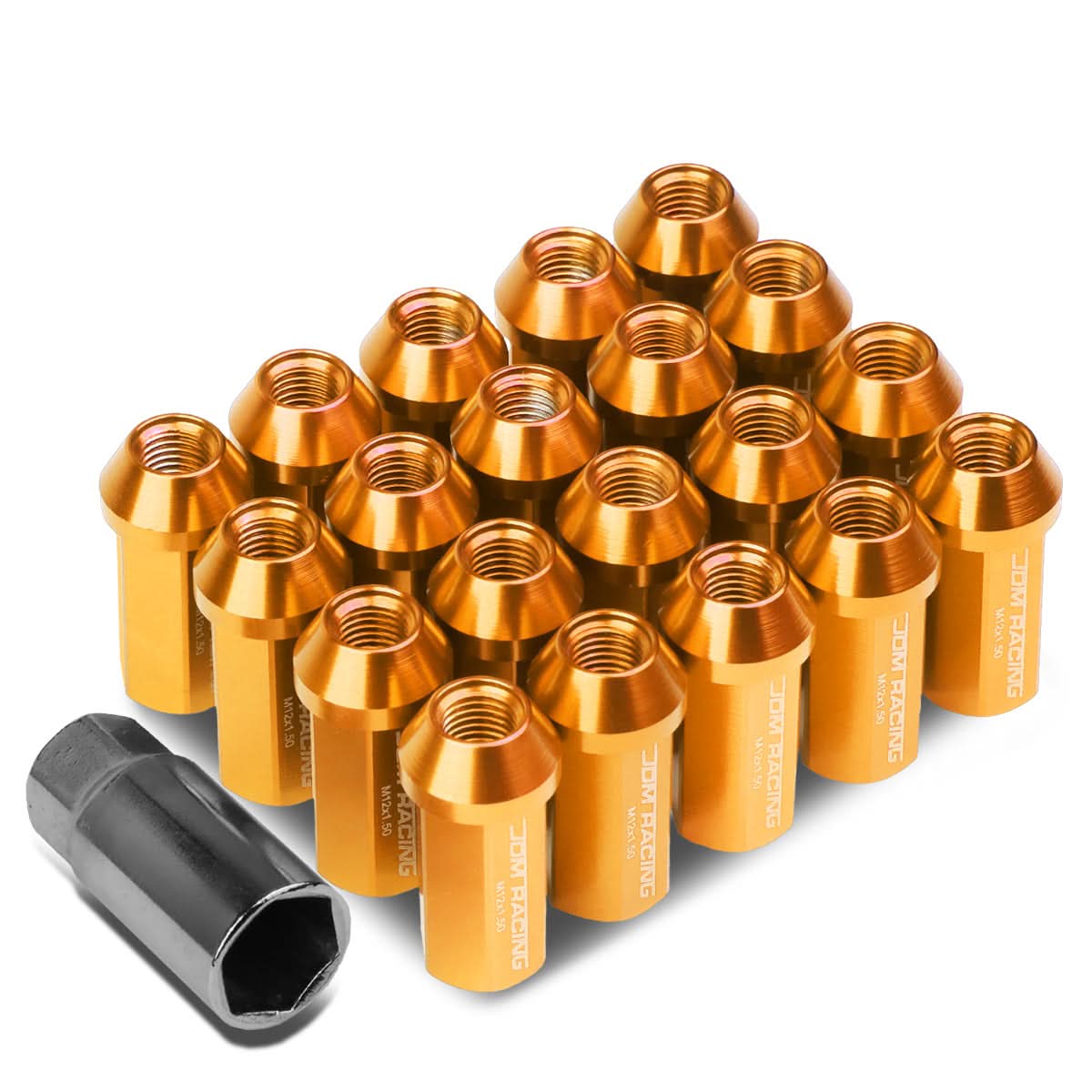 Aluminum Lug Nuts M12 x 1.5 Acorn Style Extended Orange 20pc Set