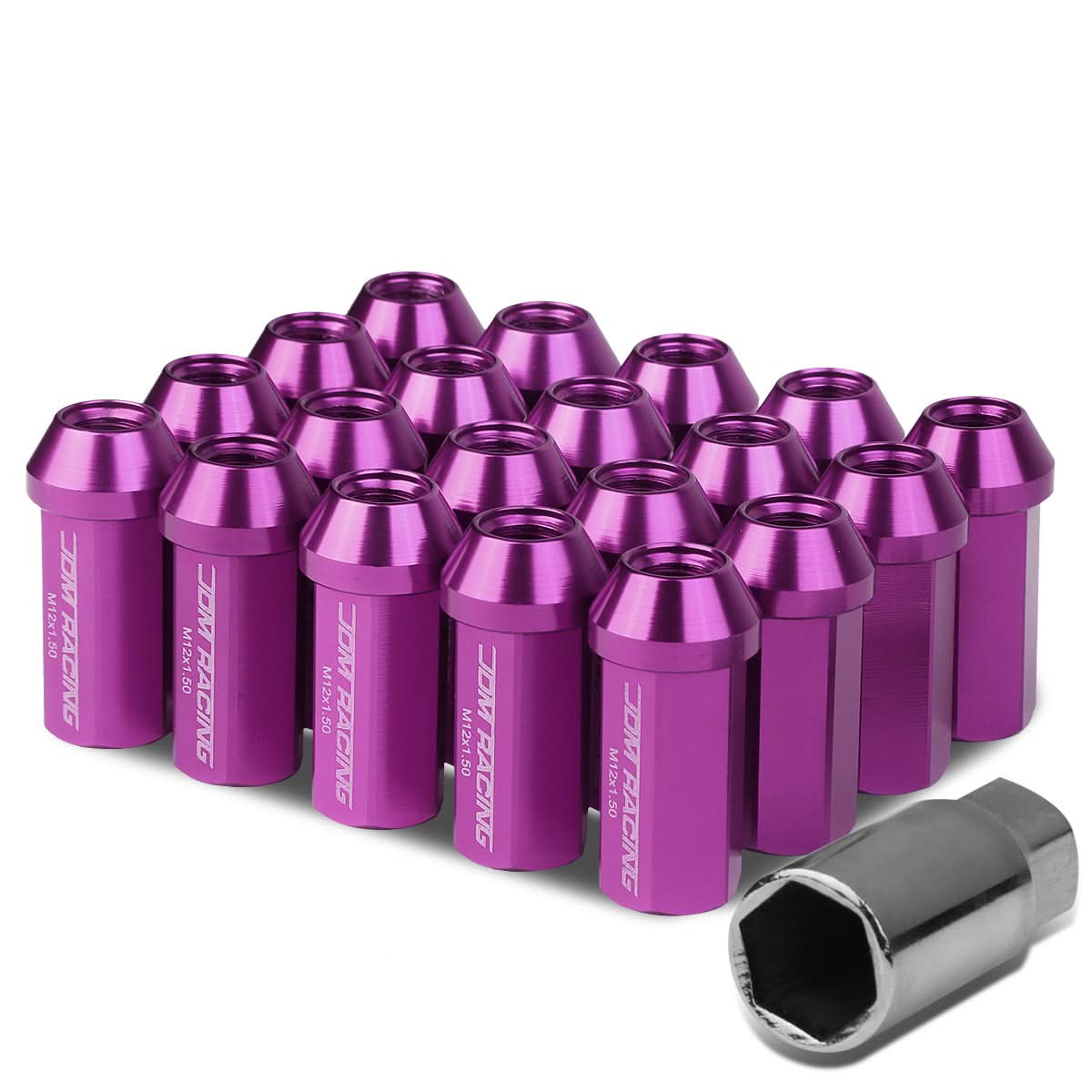 M12 x 1.5 Purple Aluminum Extended Acorn Lug Nuts 50mm 20pc Kit