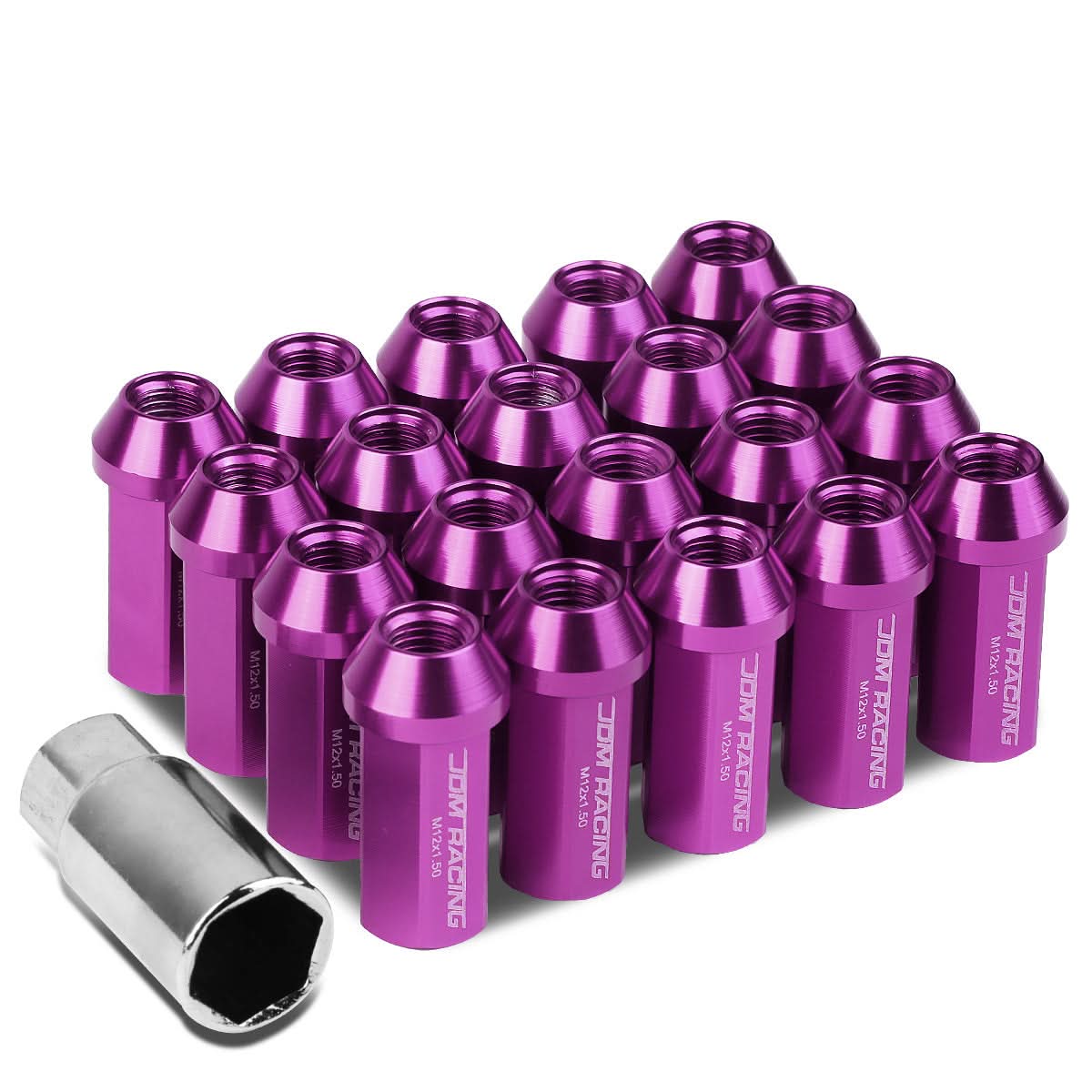 M12 x 1.5 Purple Aluminum Extended Acorn Lug Nuts 50mm 20pc Kit