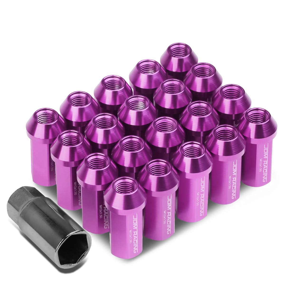M12 x 1.5 Purple Aluminum Extended Acorn Lug Nuts 50mm 20pc Kit