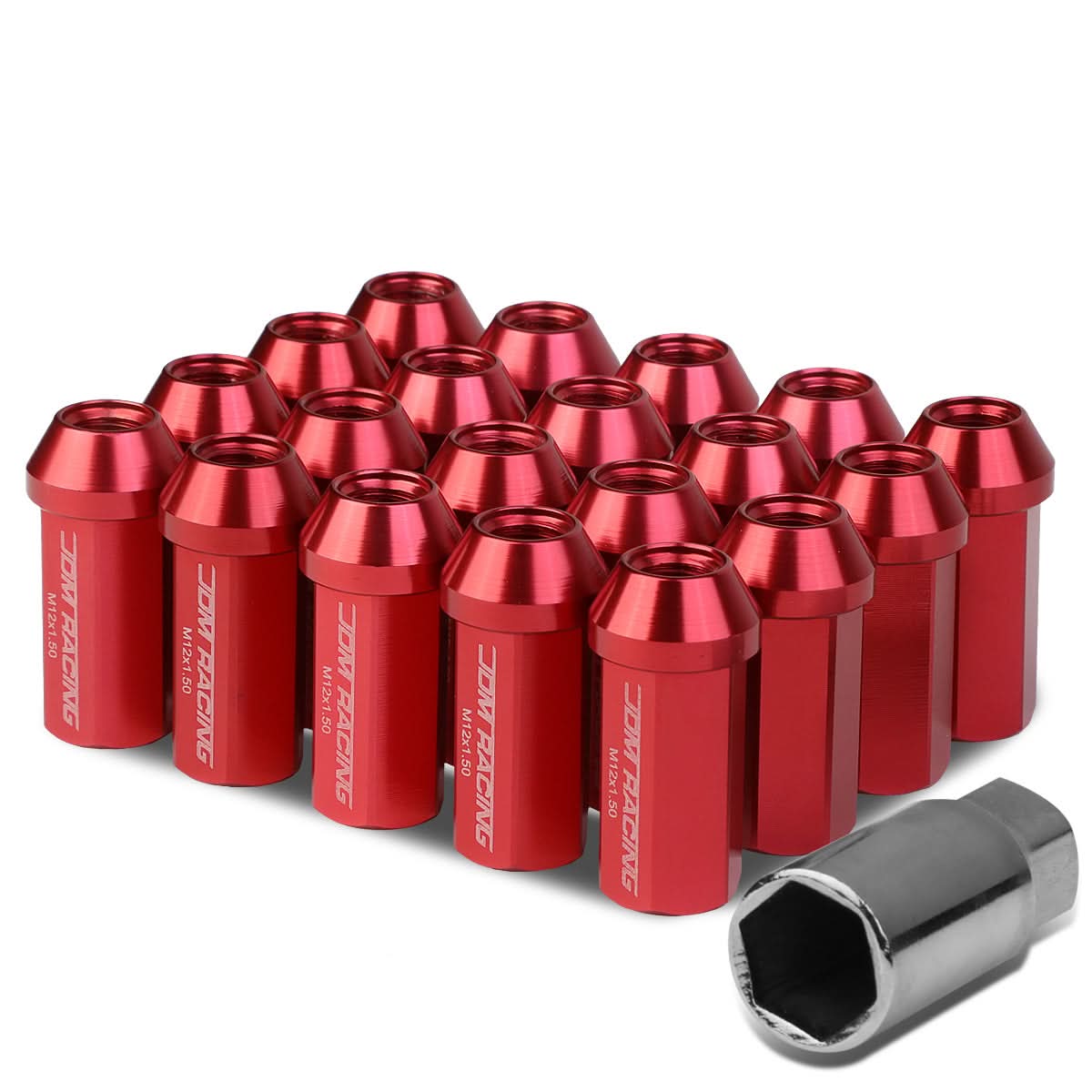 Acorn Style Extended Lug Nuts M12 x 1.5 Red Aluminum 20PCS