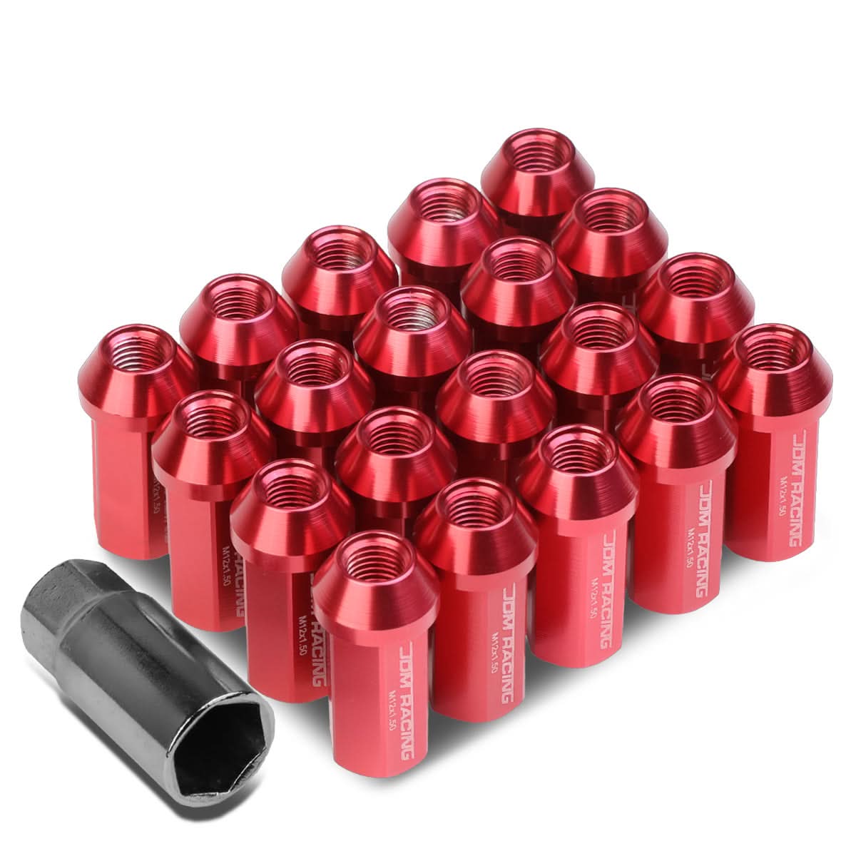 Acorn Style Extended Lug Nuts M12 x 1.5 Red Aluminum 20PCS