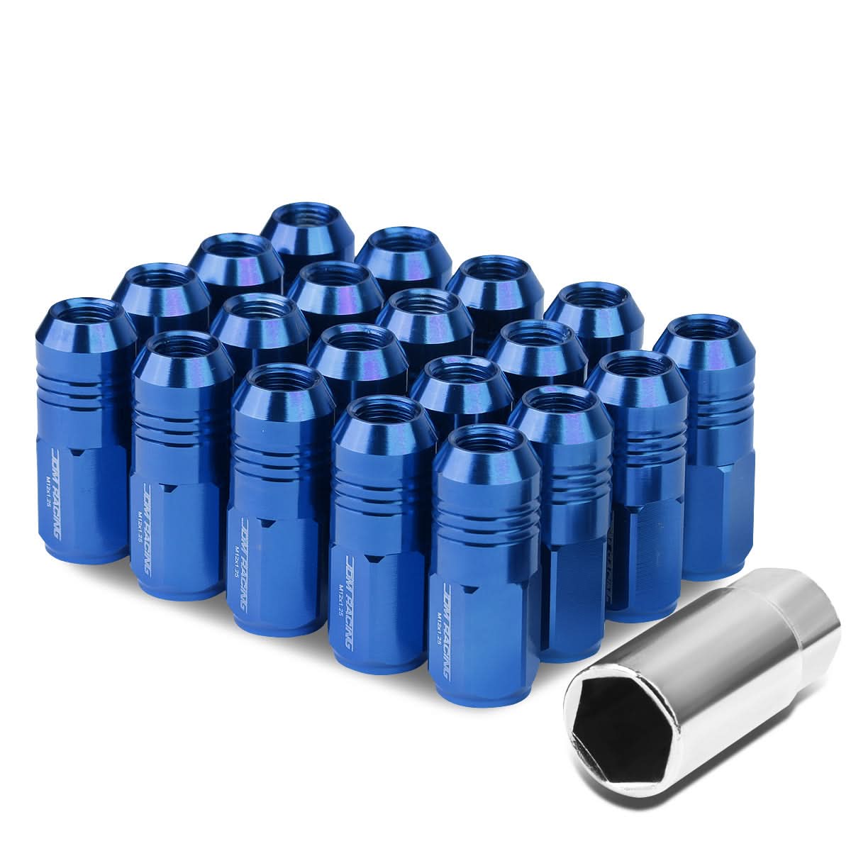 M12 x 1.25 Extended Grooved Shank Lug Nuts 20pc Set - Aluminum