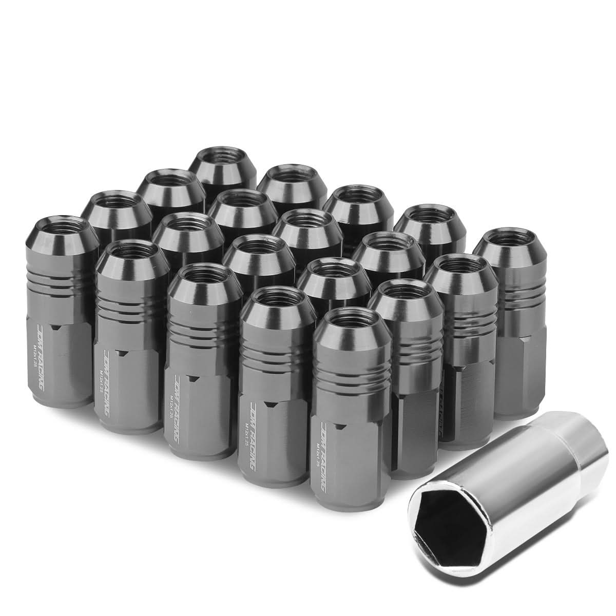 M12 X 1.25 Extended Grooved Shank Lug Nuts 20pc Set - Aluminum