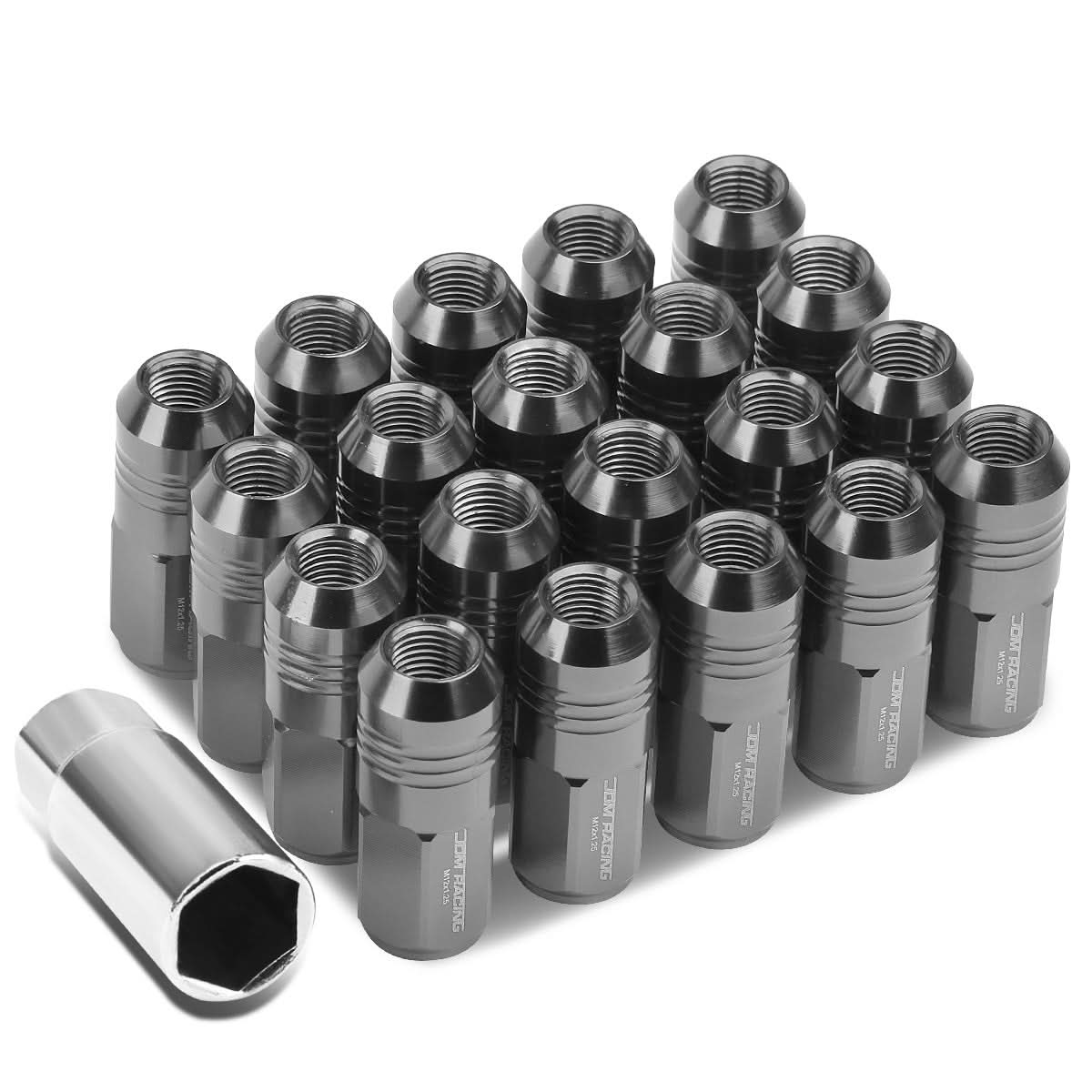 M12 X 1.25 Extended Grooved Shank Lug Nuts 20pc Set - Aluminum