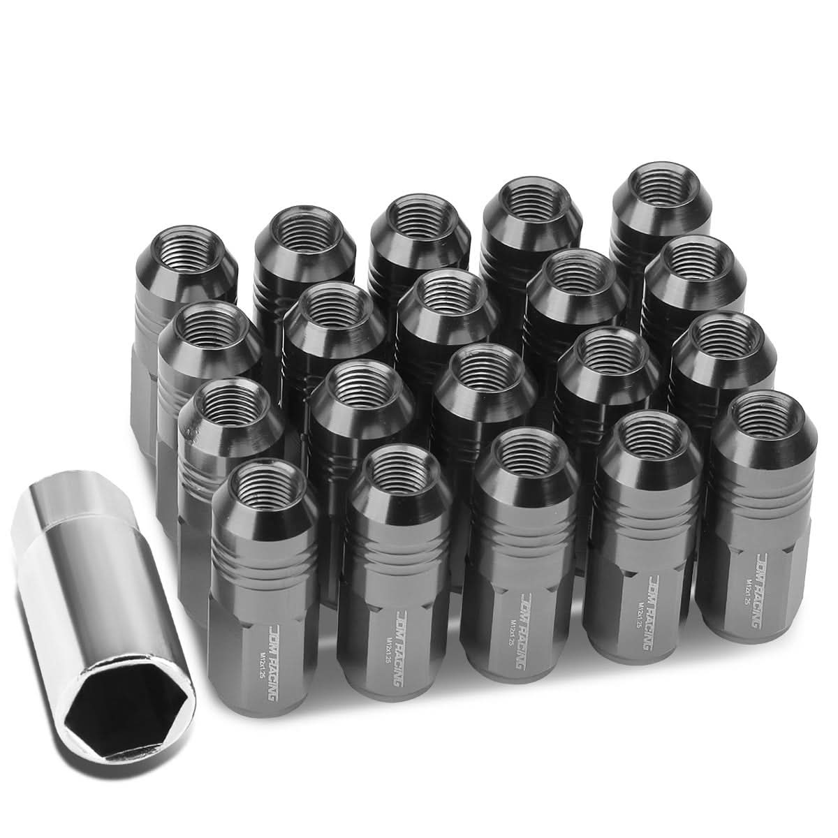 M12 X 1.25 Extended Grooved Shank Lug Nuts 20pc Set - Aluminum