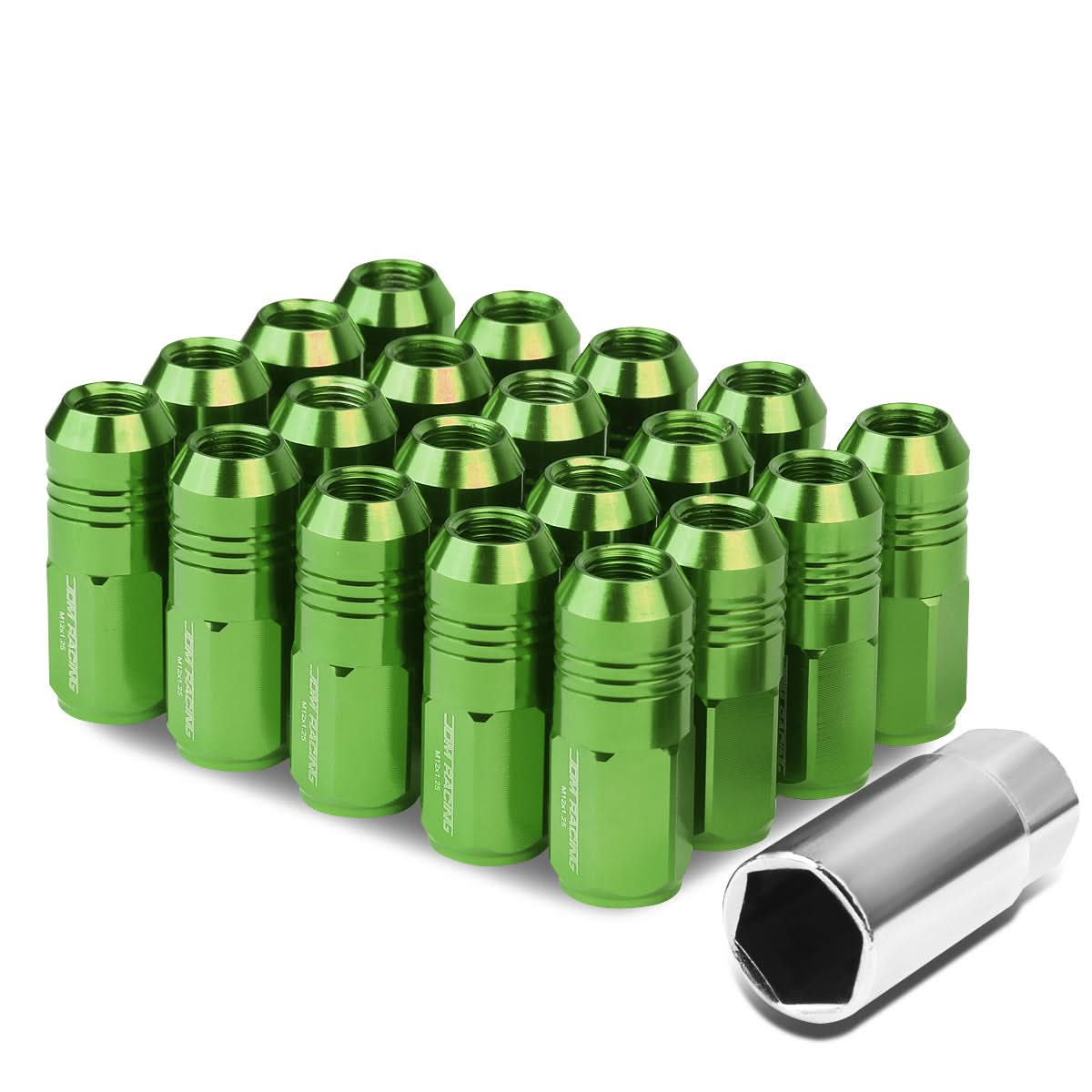 M12 x 1.25 Extended Closed End Lug Nuts 20pc Set Aluminum Green