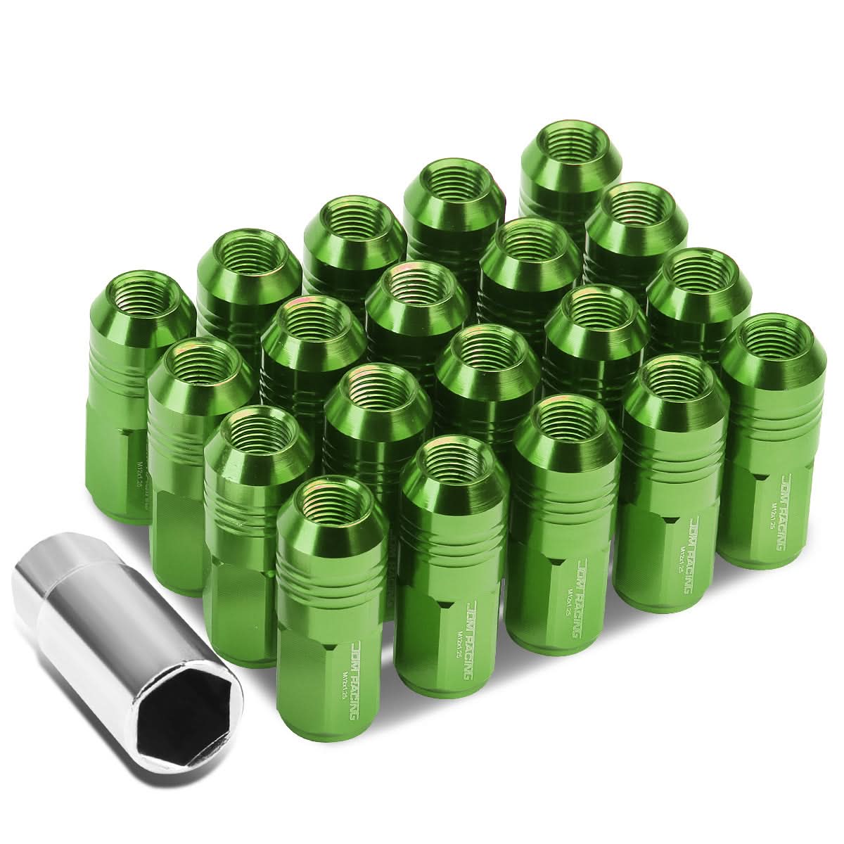M12 x 1.25 Extended Closed End Lug Nuts 20pc Set Aluminum Green