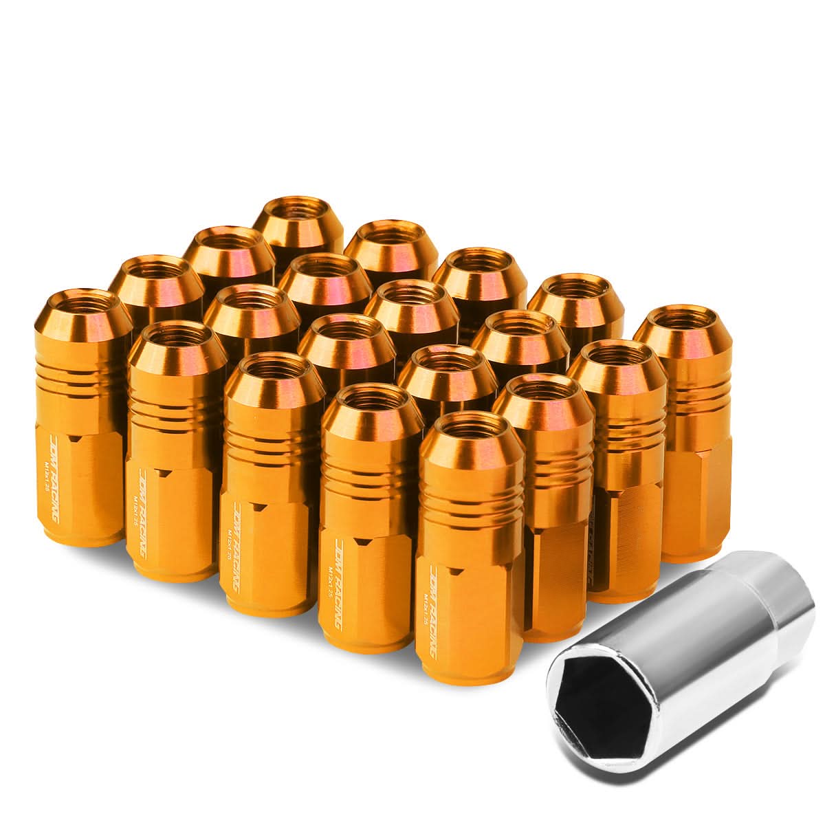 M12 x 1.25 Extended Grooved Shank Lug Nuts - 20 Piece Set Aluminum