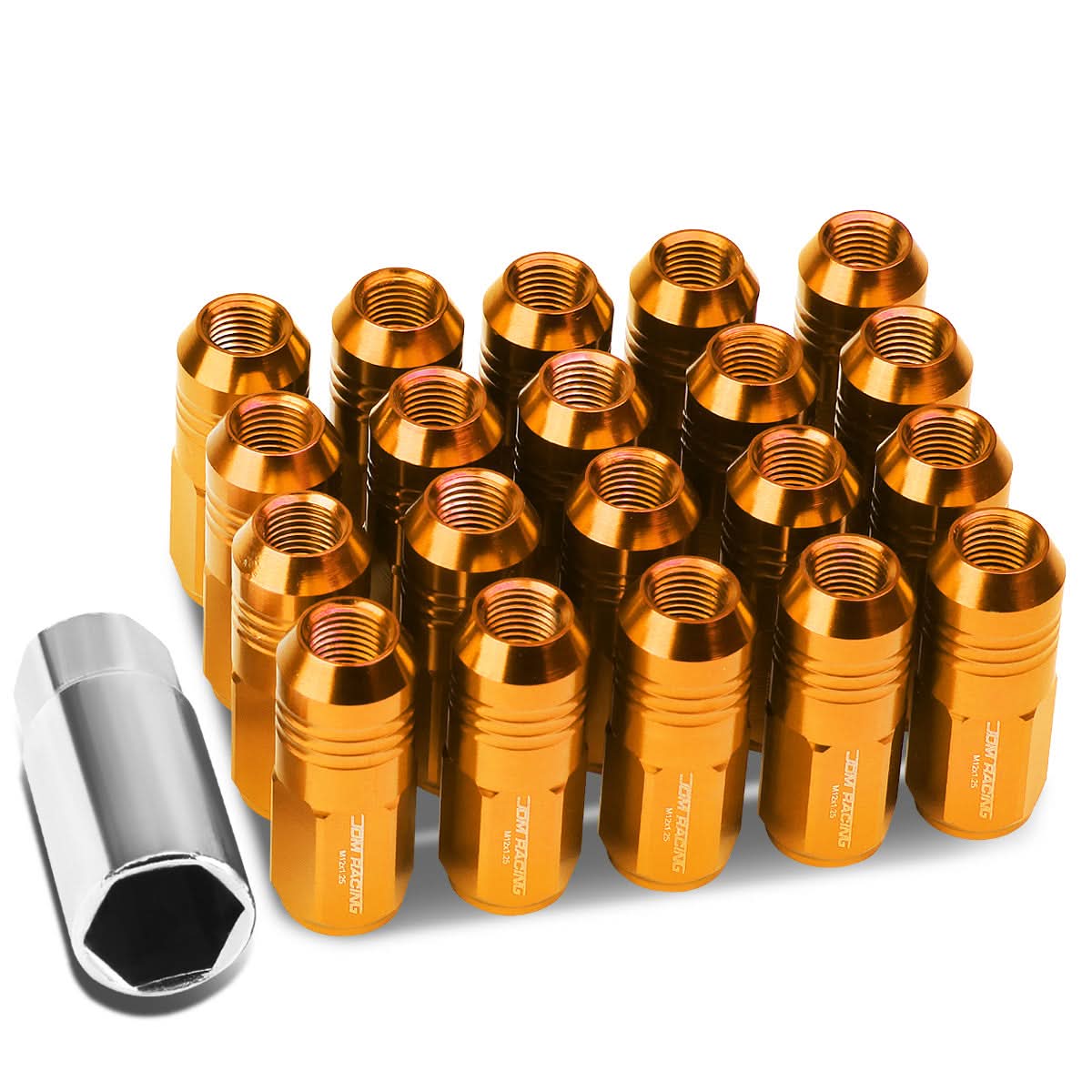 M12 x 1.25 Extended Grooved Shank Lug Nuts - 20 Piece Set Aluminum