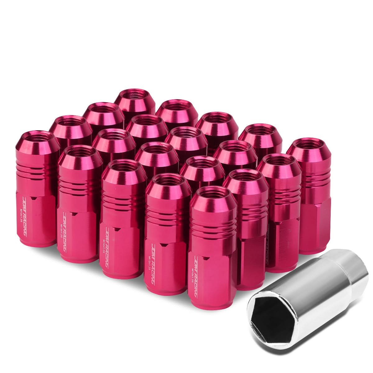 M12 x 1.25 Extended Grooved Shank Lug Nuts 20pc Set - Aluminum