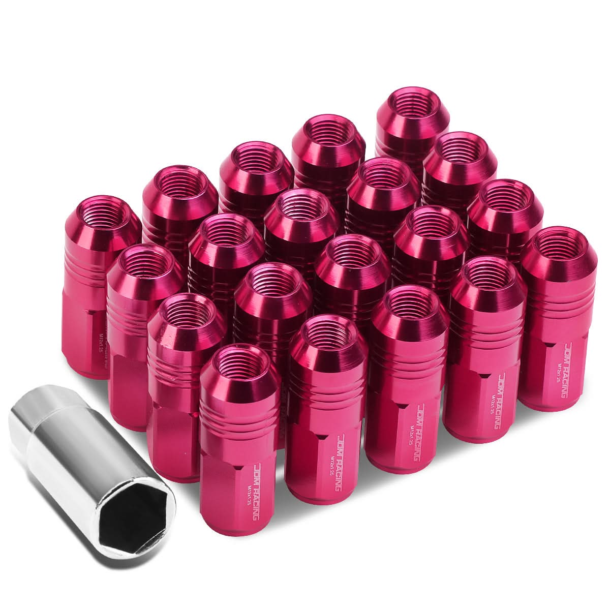 M12 x 1.25 Extended Grooved Shank Lug Nuts 20pc Set - Aluminum
