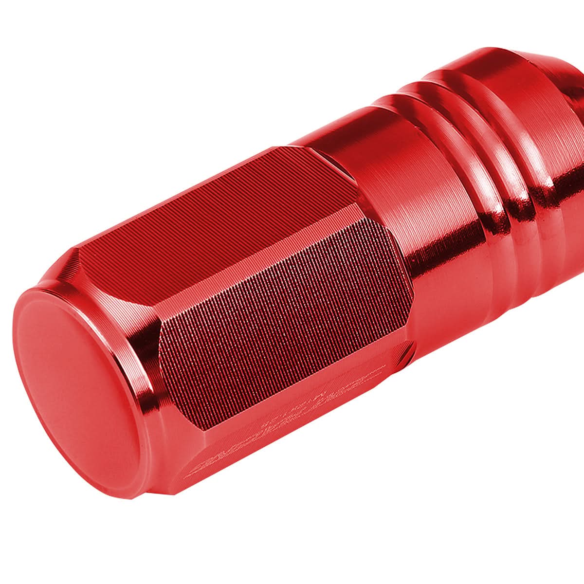 M12 x 1.25 Extended Grooved Shank Lug Nuts 50mm Red Aluminum 20pc