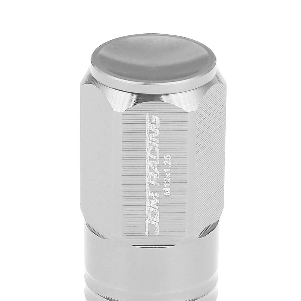 M12 x 1.25 Aluminum Lug Nuts - Grooved Shank Extended 50mm 20pc Silver