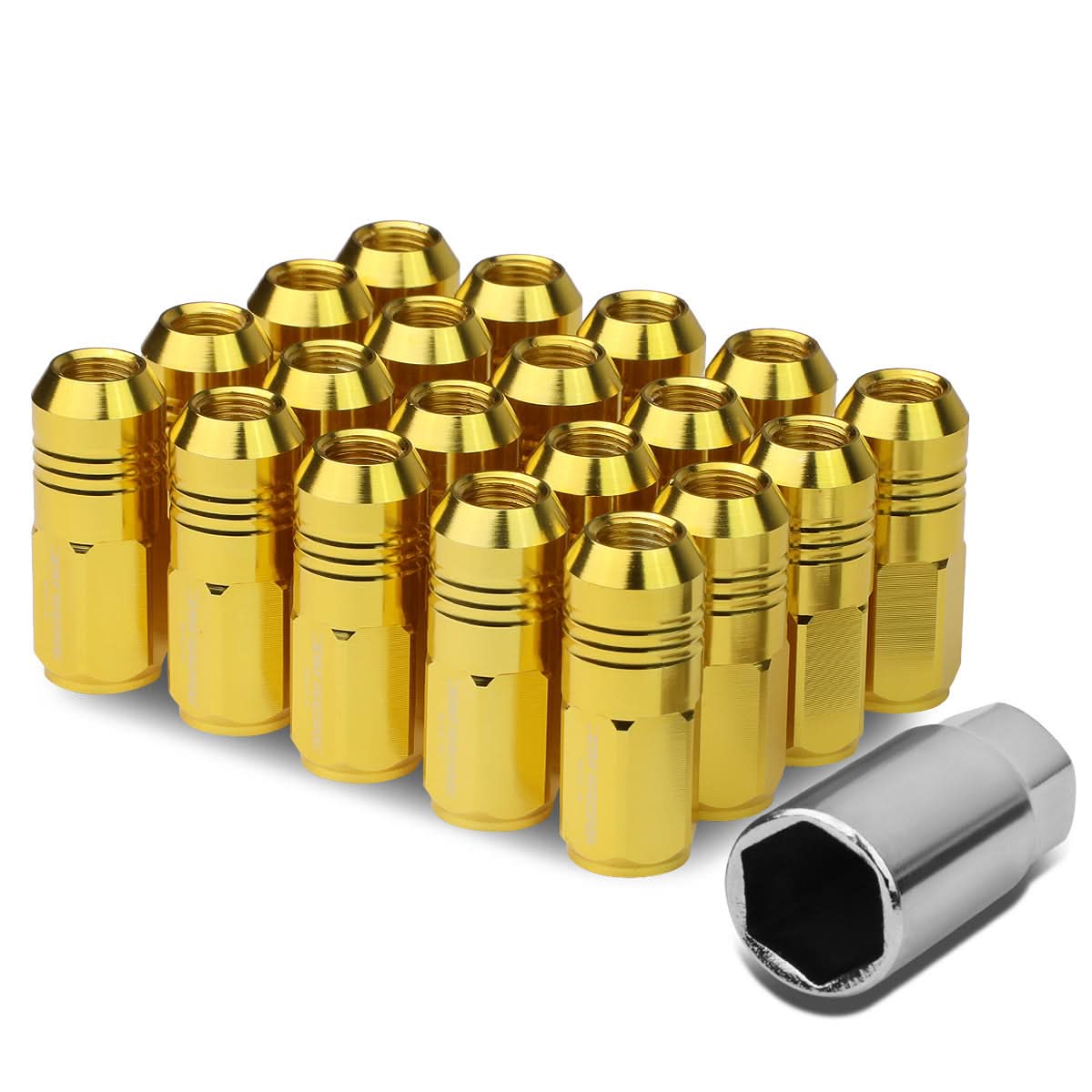 M12 x 1.5 Extended Grooved Shank Lug Nuts 20pc Set - Aluminum