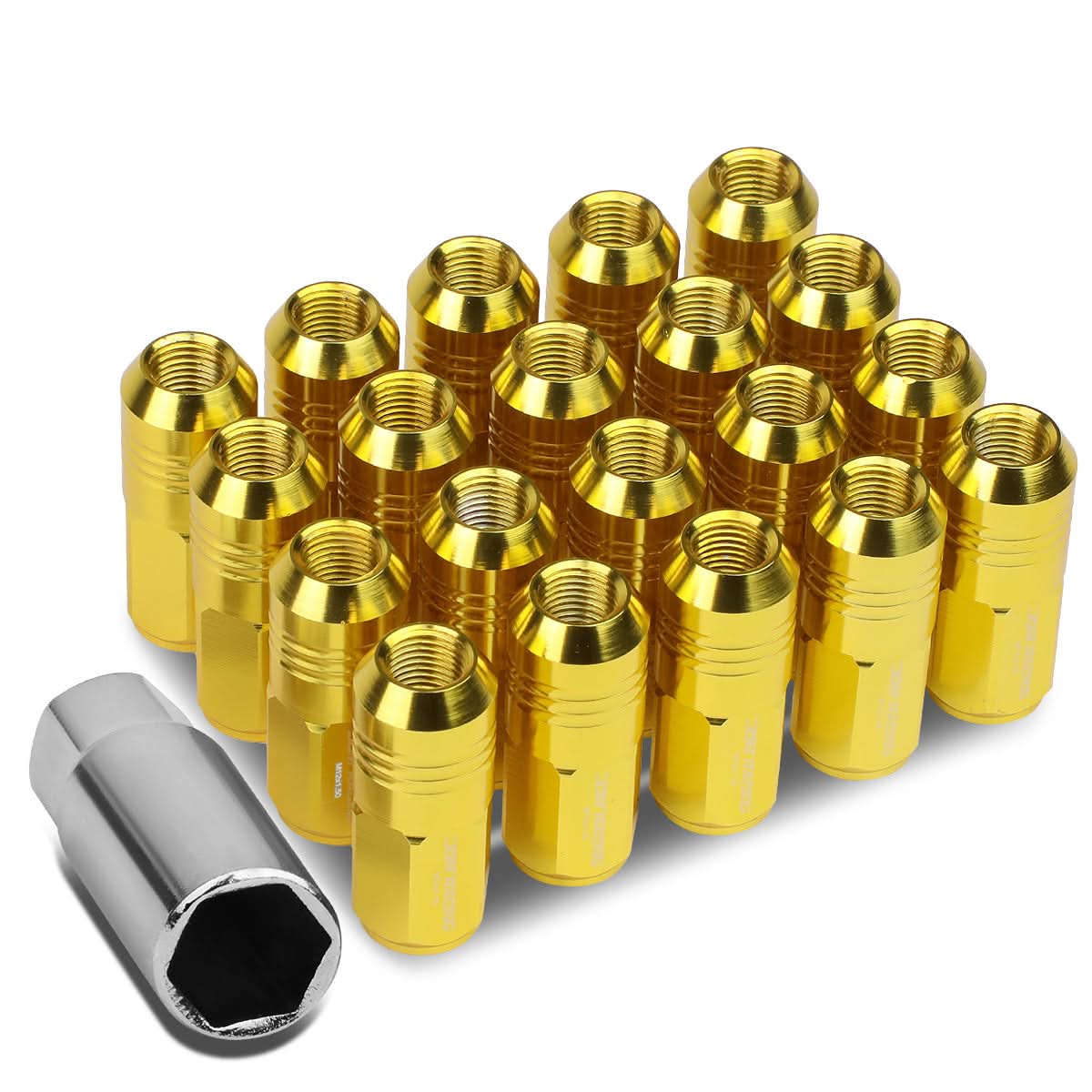 M12 x 1.5 Extended Grooved Shank Lug Nuts 20pc Set - Aluminum