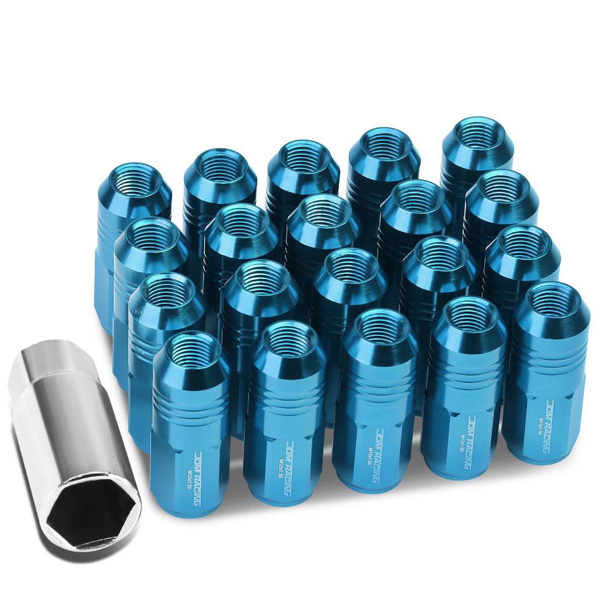 M12 x 1.5 Extended Closed End Lug Nuts 50mm Tall Aluminum 20pc Set
